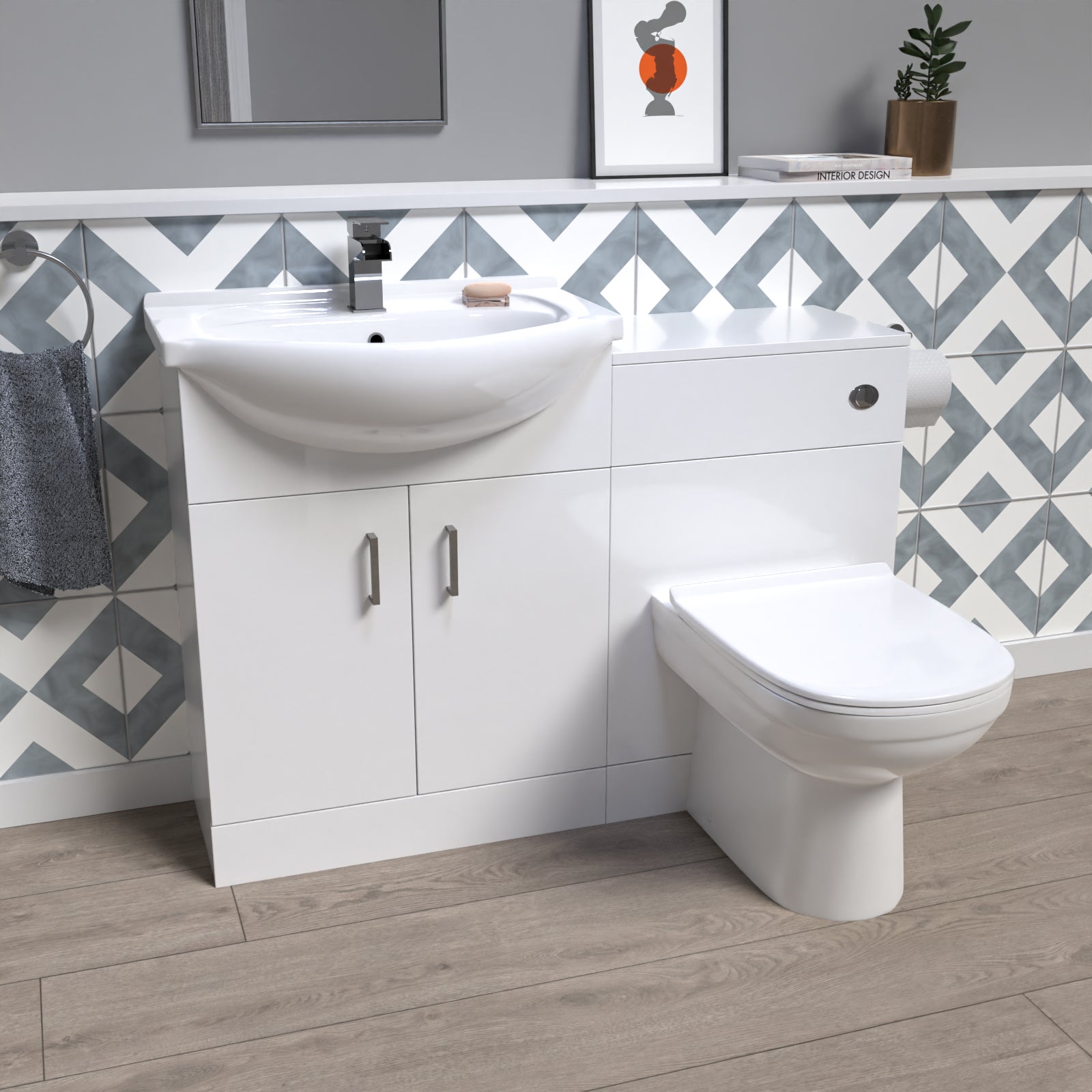 Ellen 1150mm White Freestanding Vanity Unit With Basin. WC Unit & BTW Toilet