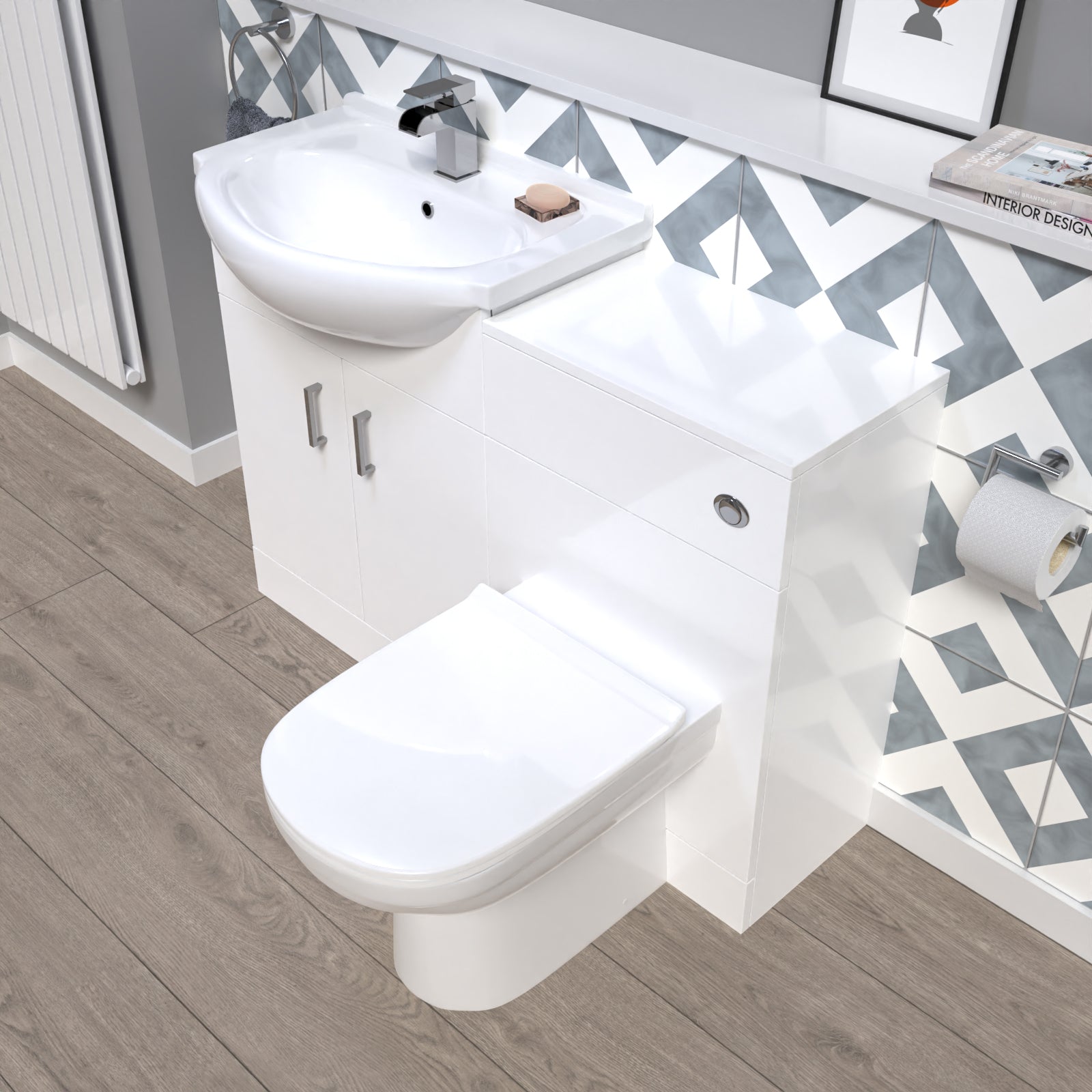 Ellen 1150mm White Freestanding Vanity Unit With Basin. WC Unit & BTW Toilet