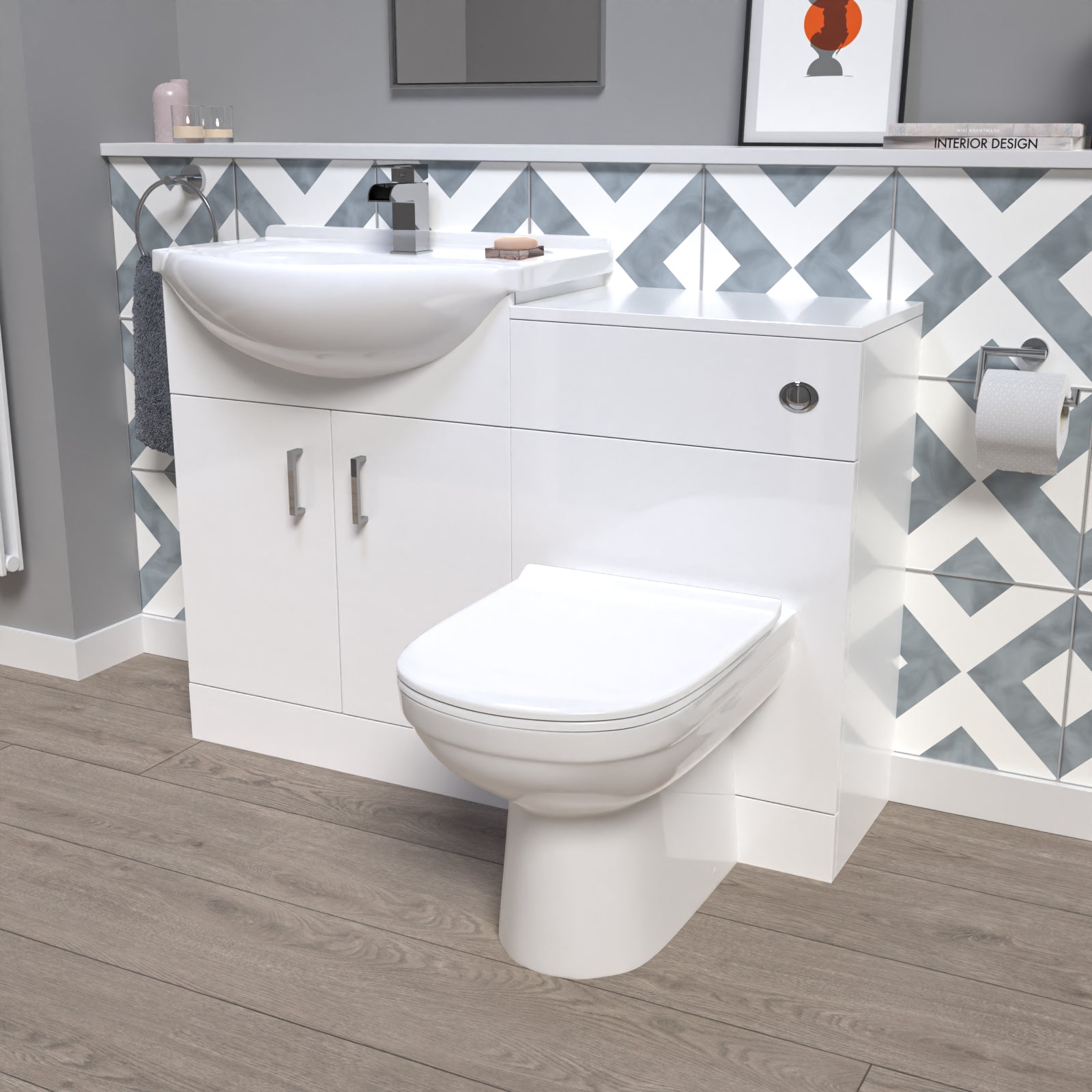 Ellen 1150mm White Freestanding Vanity Unit With Basin. WC Unit & BTW Toilet