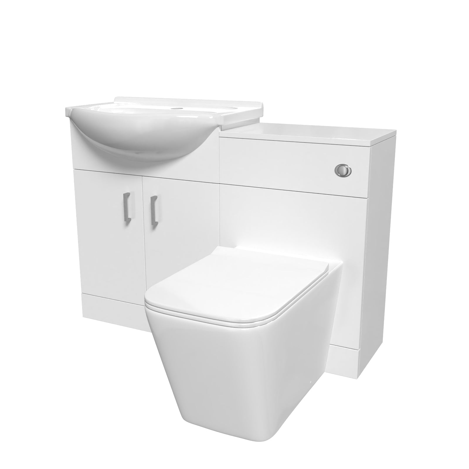 Ellen 1150mm White Vanity Unit With Basin, WC Unit & Square BTW Toilet