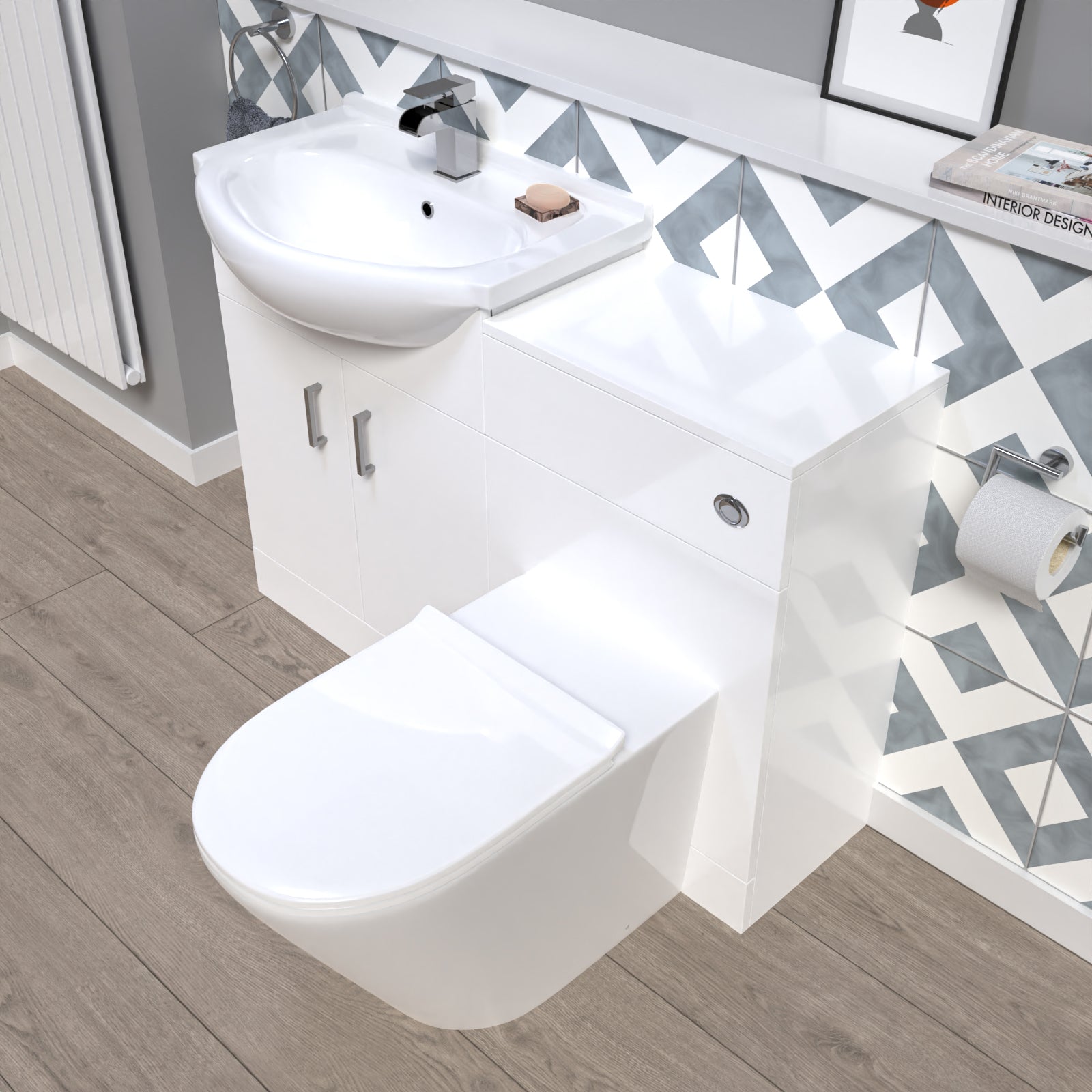 Ellen 1150mm White Vanity Unit With Basin, WC Unit & Round BTW Toilet