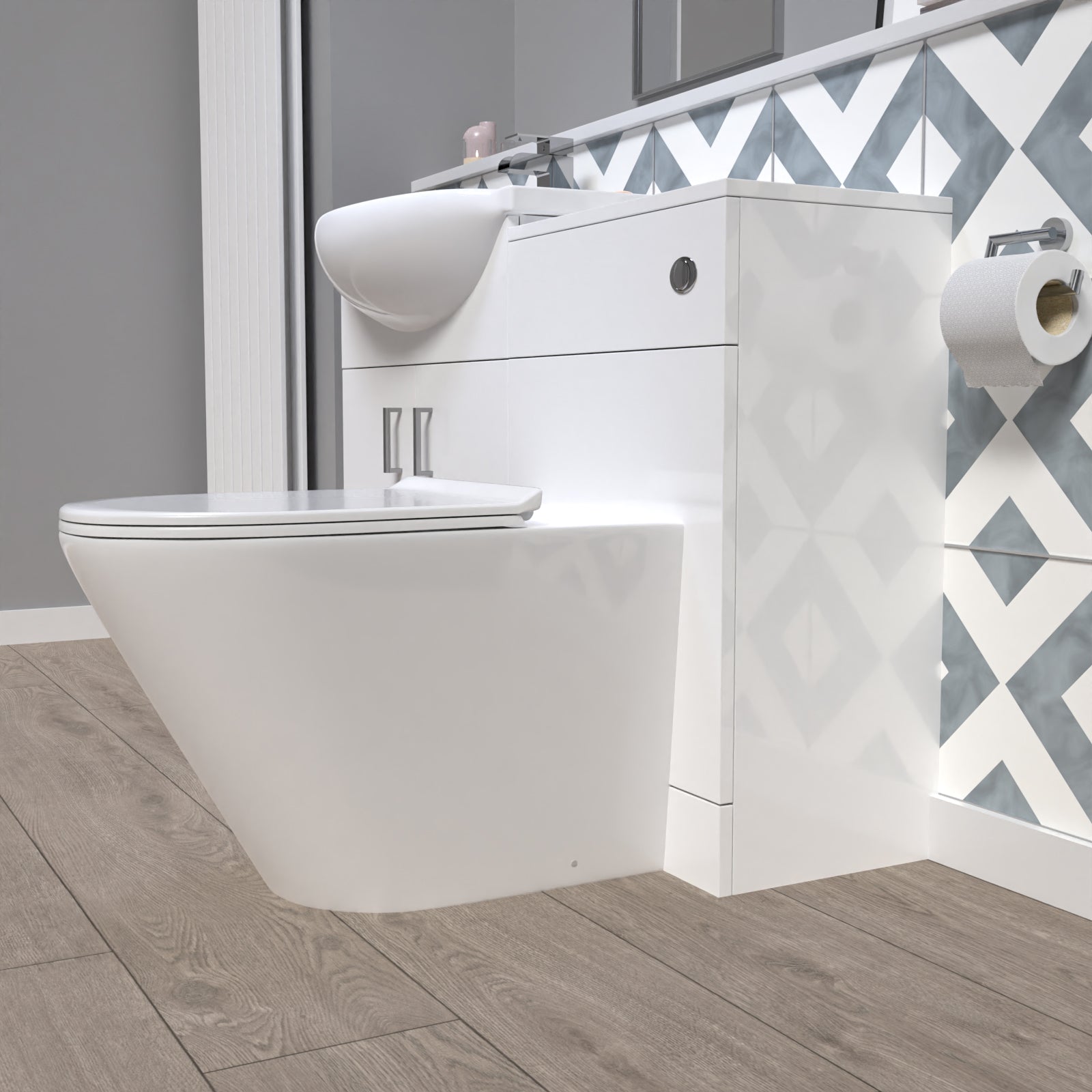 Ellen 1150mm White Vanity Unit With Basin, WC Unit & Round BTW Toilet