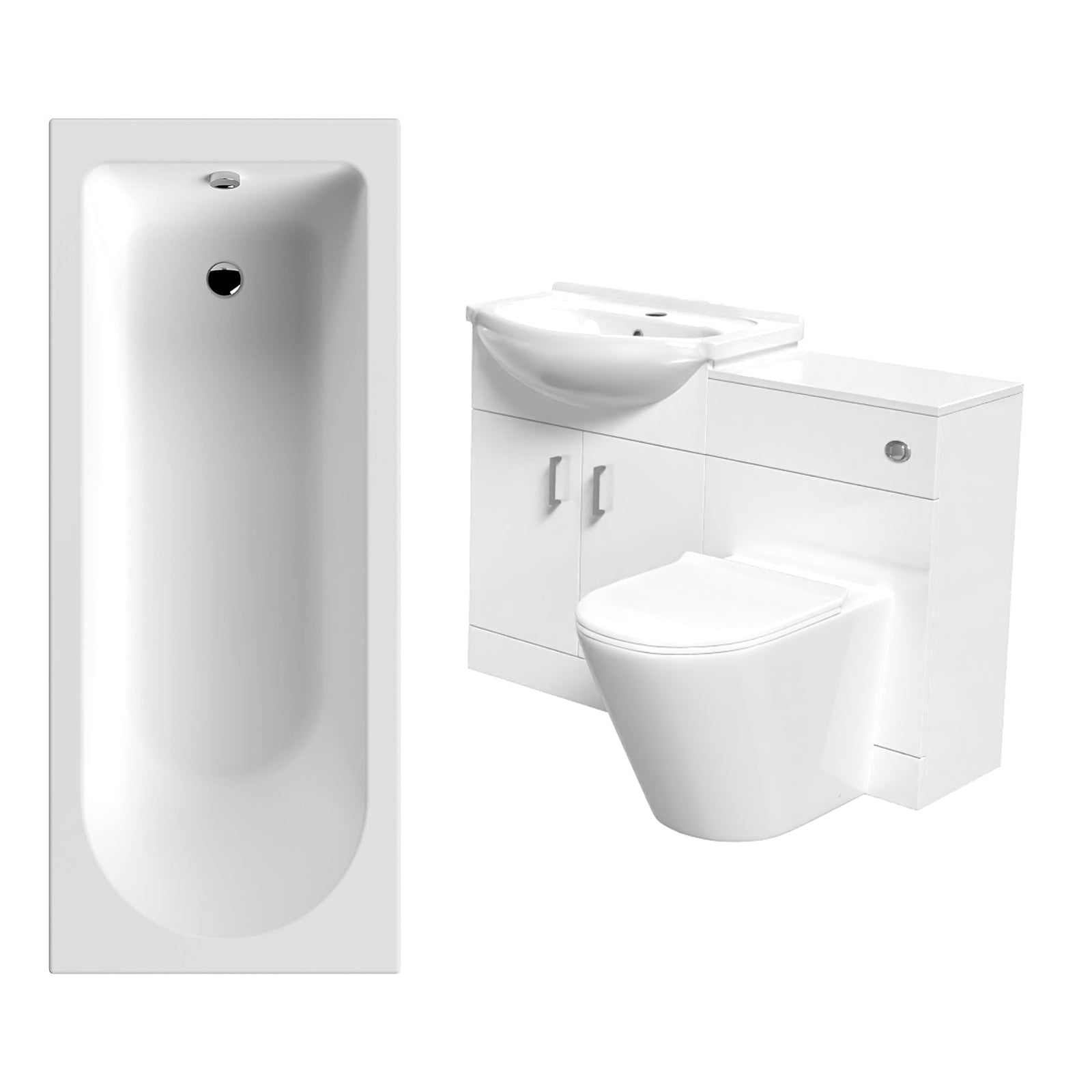 Ellen White Vanity Unit With Basin, WC Unit, Round BTW Toilet & 1700mm Bath