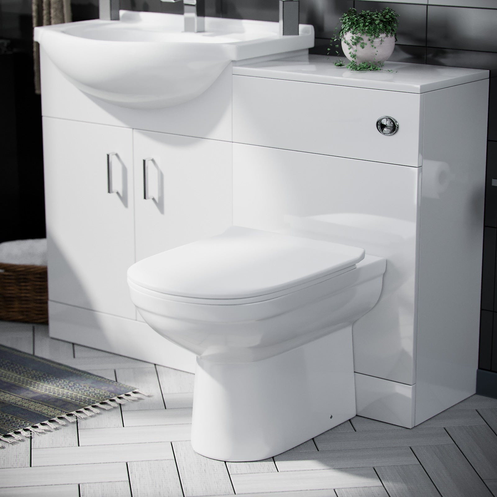 Ellen 1700mm Bath, WC Unit, Back To Wall Toilet & Vanity Basin Unit White