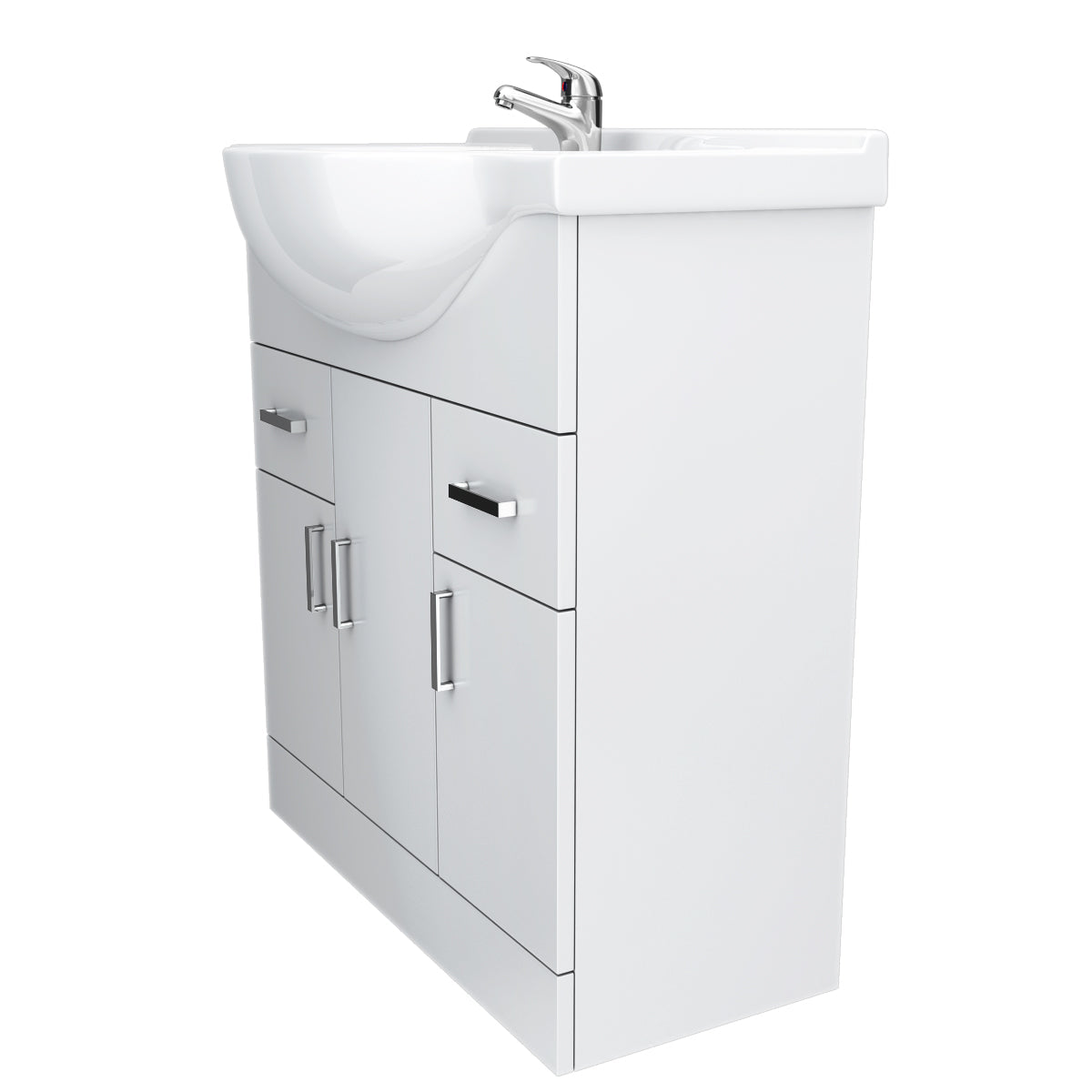 Ellen Bathroom Suite, 750mm Basin Vanity Unit, Close Coupled Toilet and Round Bath Tub
