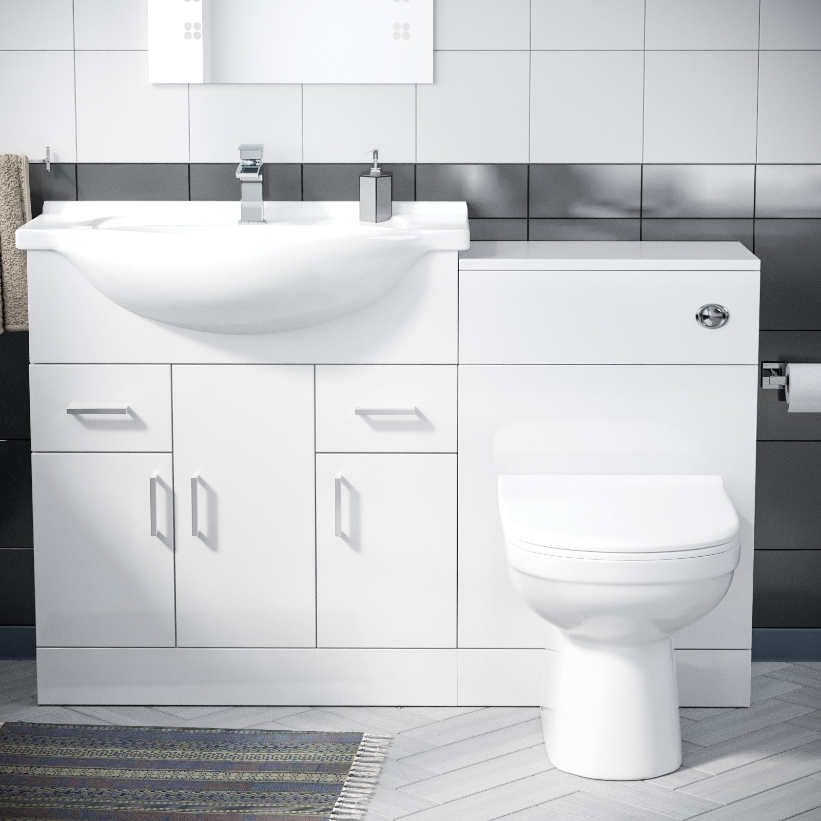 Ellen 750mm Floor Standing White Cabinet, WC Unit & BTW Toilet