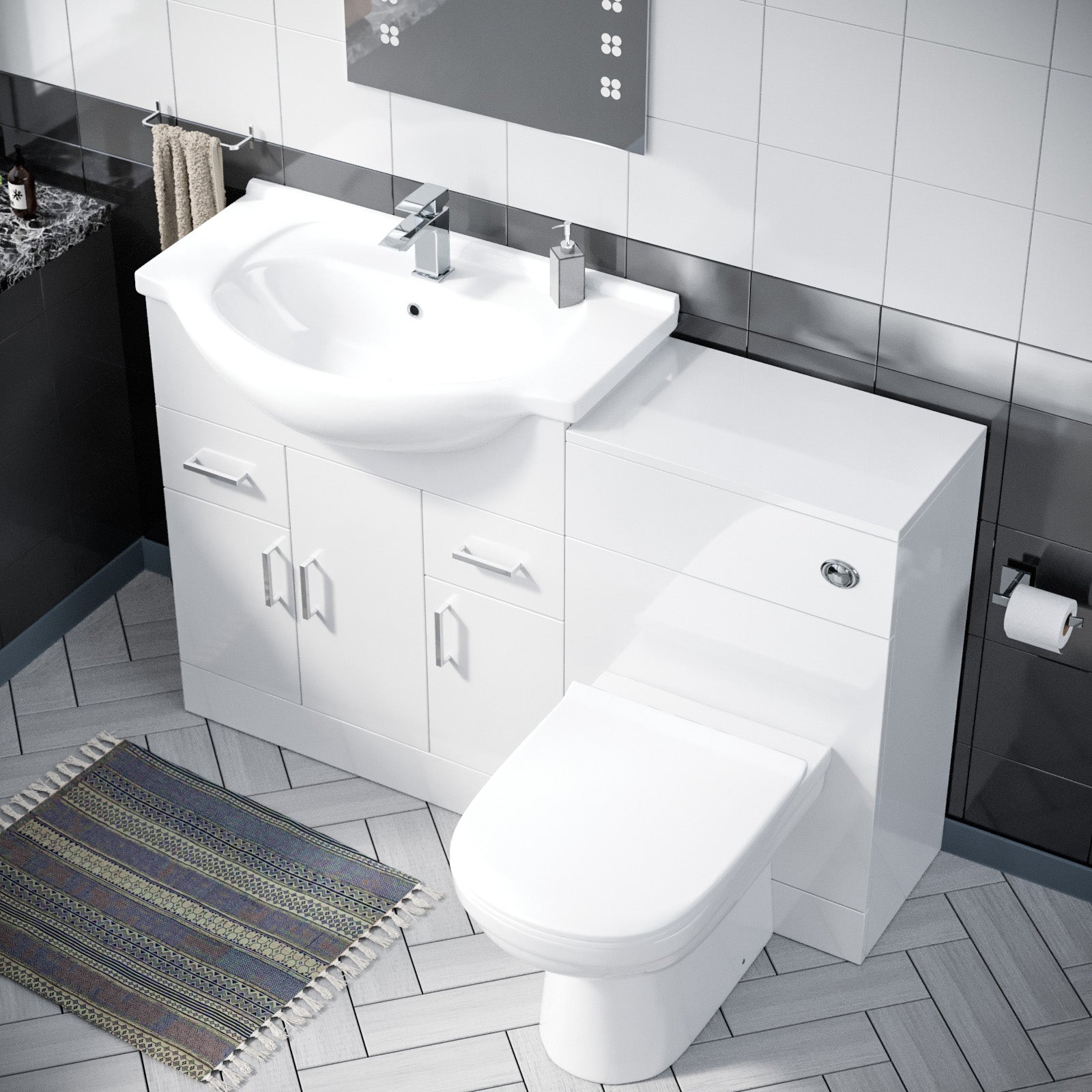 Ellen 750mm Floor Standing White Cabinet, WC Unit & BTW Toilet