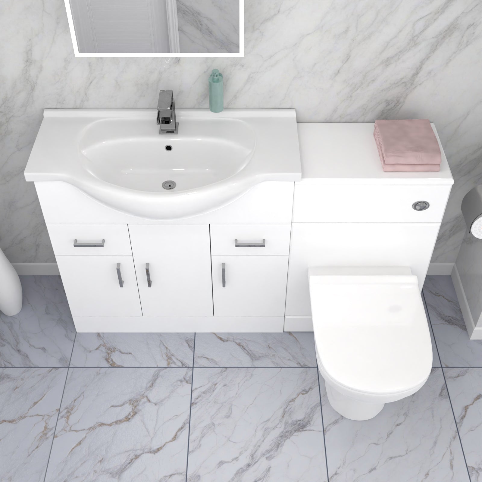 Ellen 1350mm Floor Standing White Cabinet, WC Unit & BTW Toilet