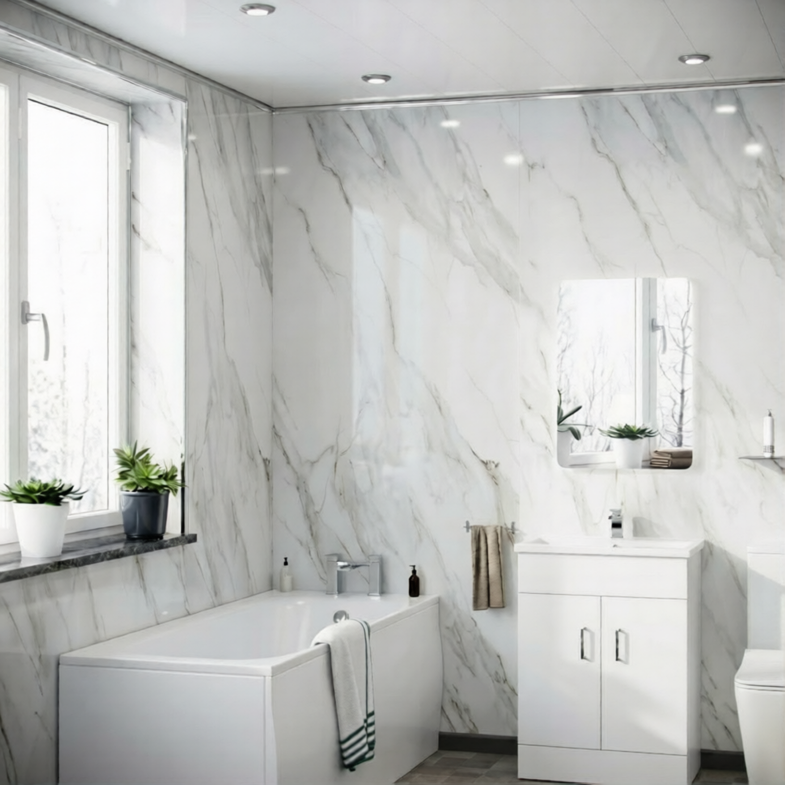 Calacatta Grey Marble Gloss PVC Shower Wall Panel 1000mm x 2400 mm x 10mm