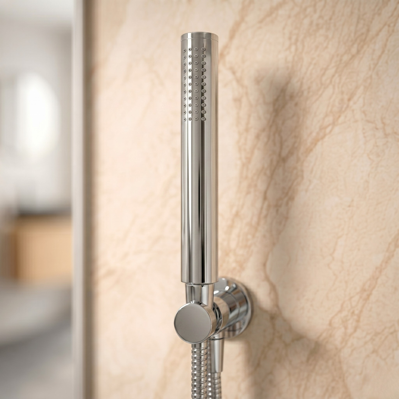 Modern Chrome Round Handheld Shower with Wall Outlet Elbow Set