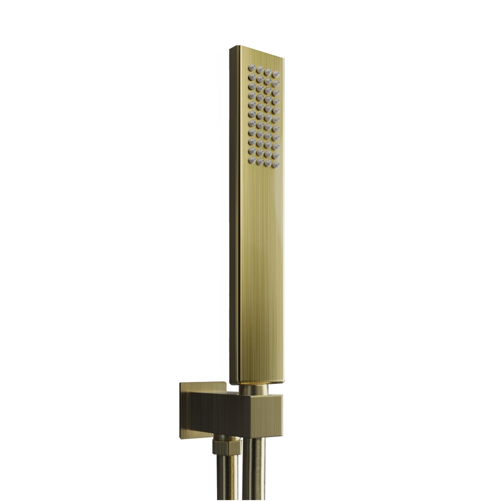 Wall Mounted Square Brushed Gold Brass Shower Handset with Holder & Hose