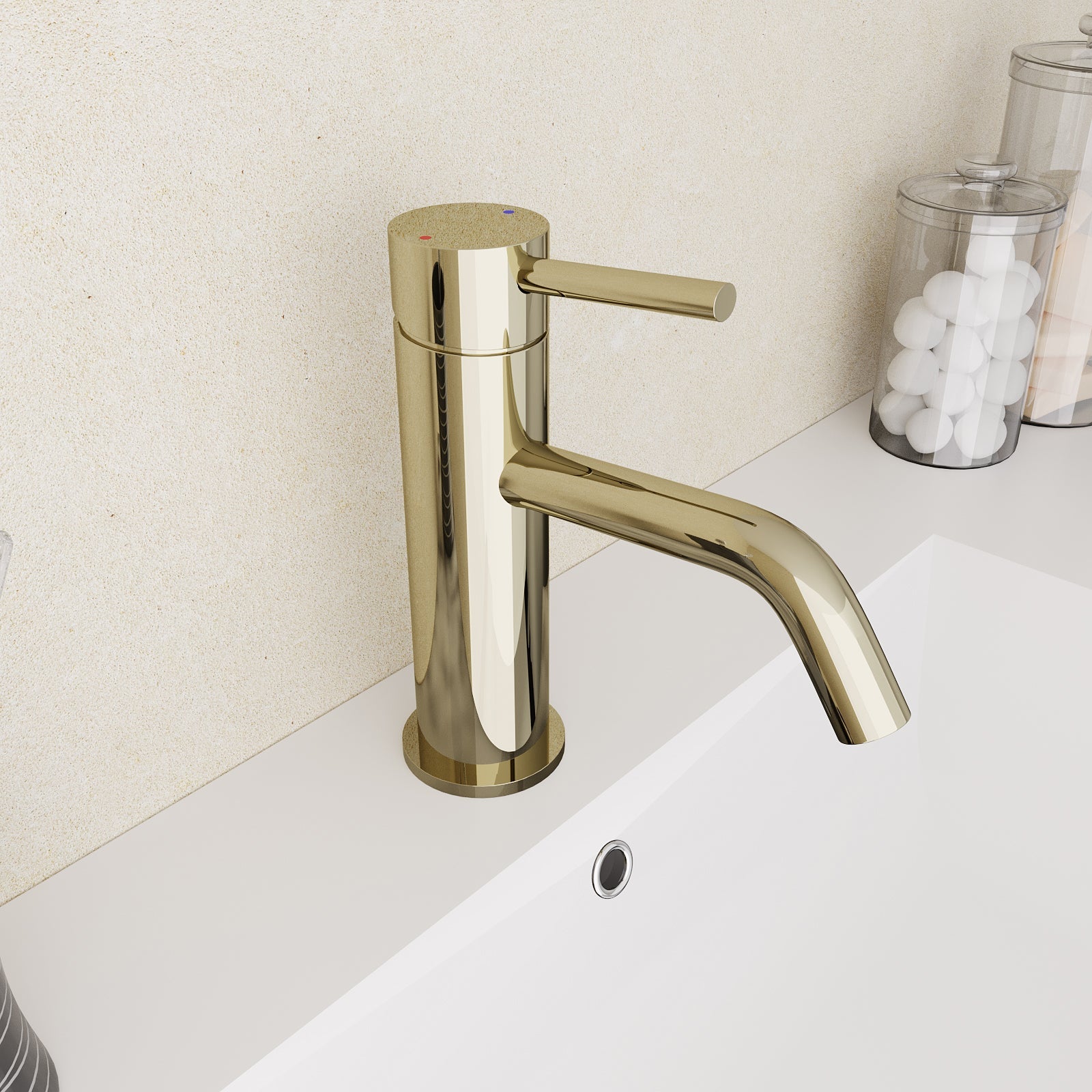Alice Deck Mounted Gloss Round Single Lever Basin Mono Mixer Tap Gold
