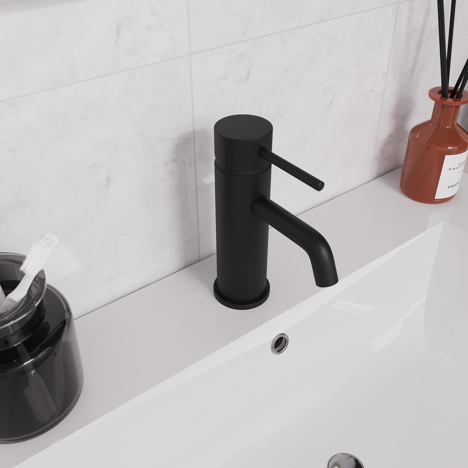 Alice Deck Mounted Matte Black Round Basin Sink Mono Mixer Tap