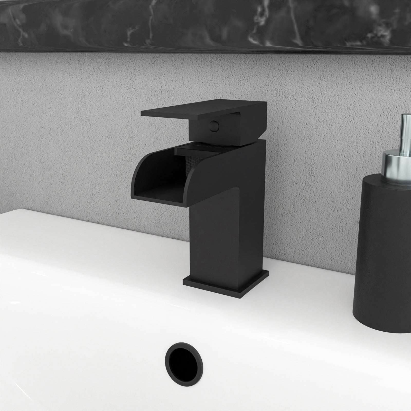 Nanuya Black Toilet Vanity Bathroom Suite with Bath & Black Grid Bath Screen