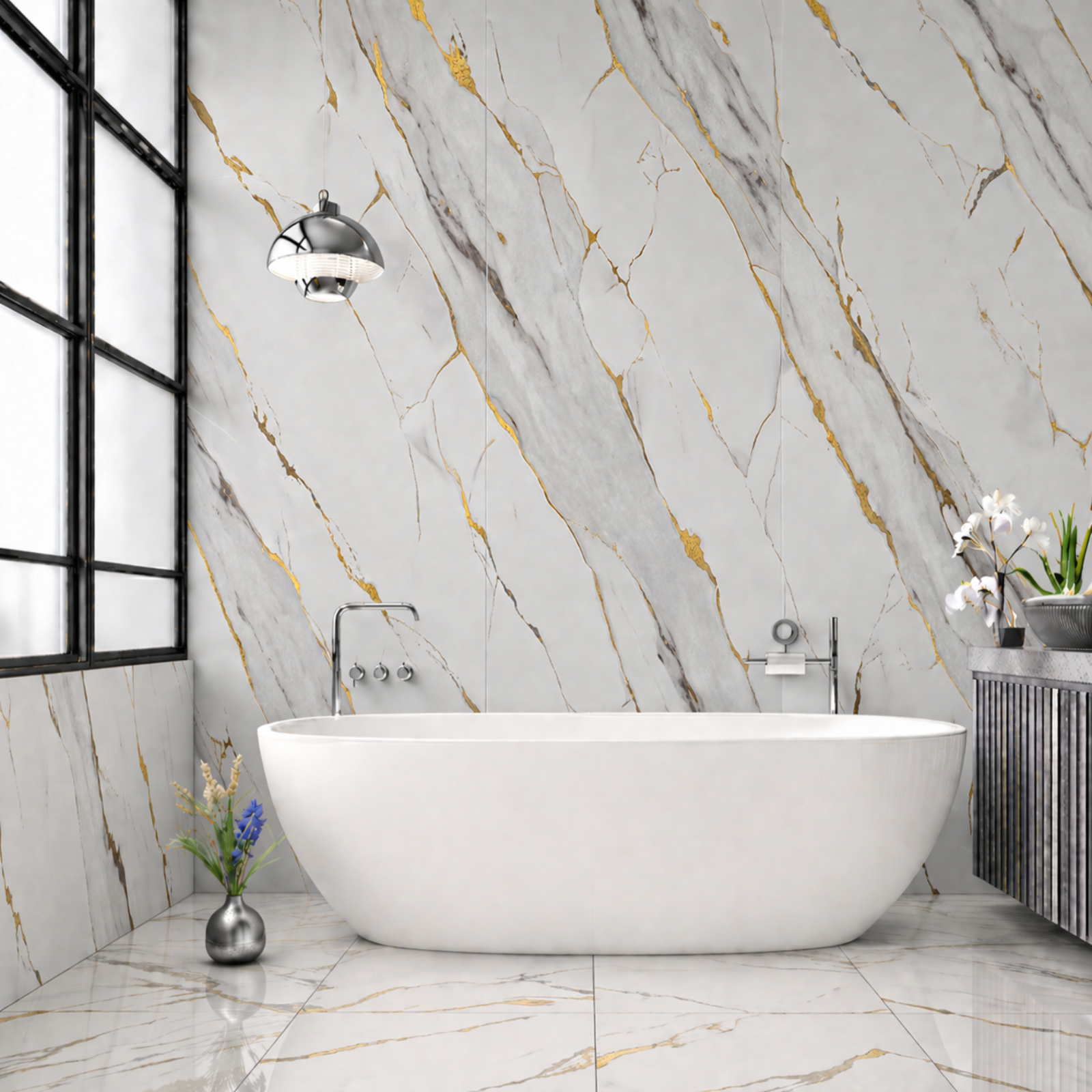 Carrara Gold Marble Gloss PVC Shower Wall Panel 1000 x 2400 x 10mm