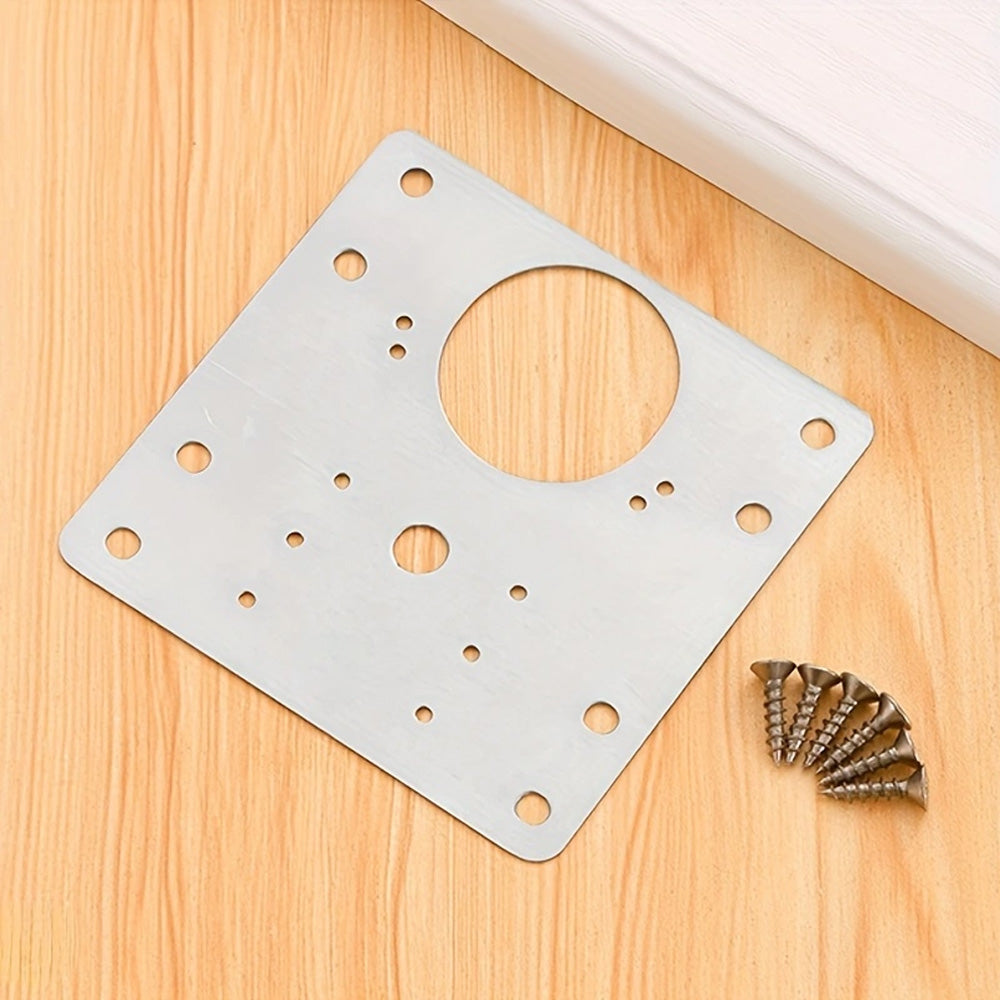 90mm Hinge Repair Plate Rust-Resistant Steel Furniture Cupboard Repair Mount Set, 1 Plate + 6 Screws