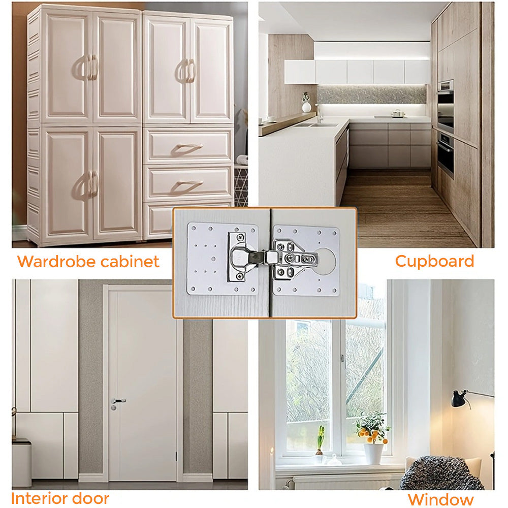 90mm Hinge Repair Plate Rust-Resistant Steel Furniture Cupboard Repair Mount Set, 1 Plate + 6 Screws