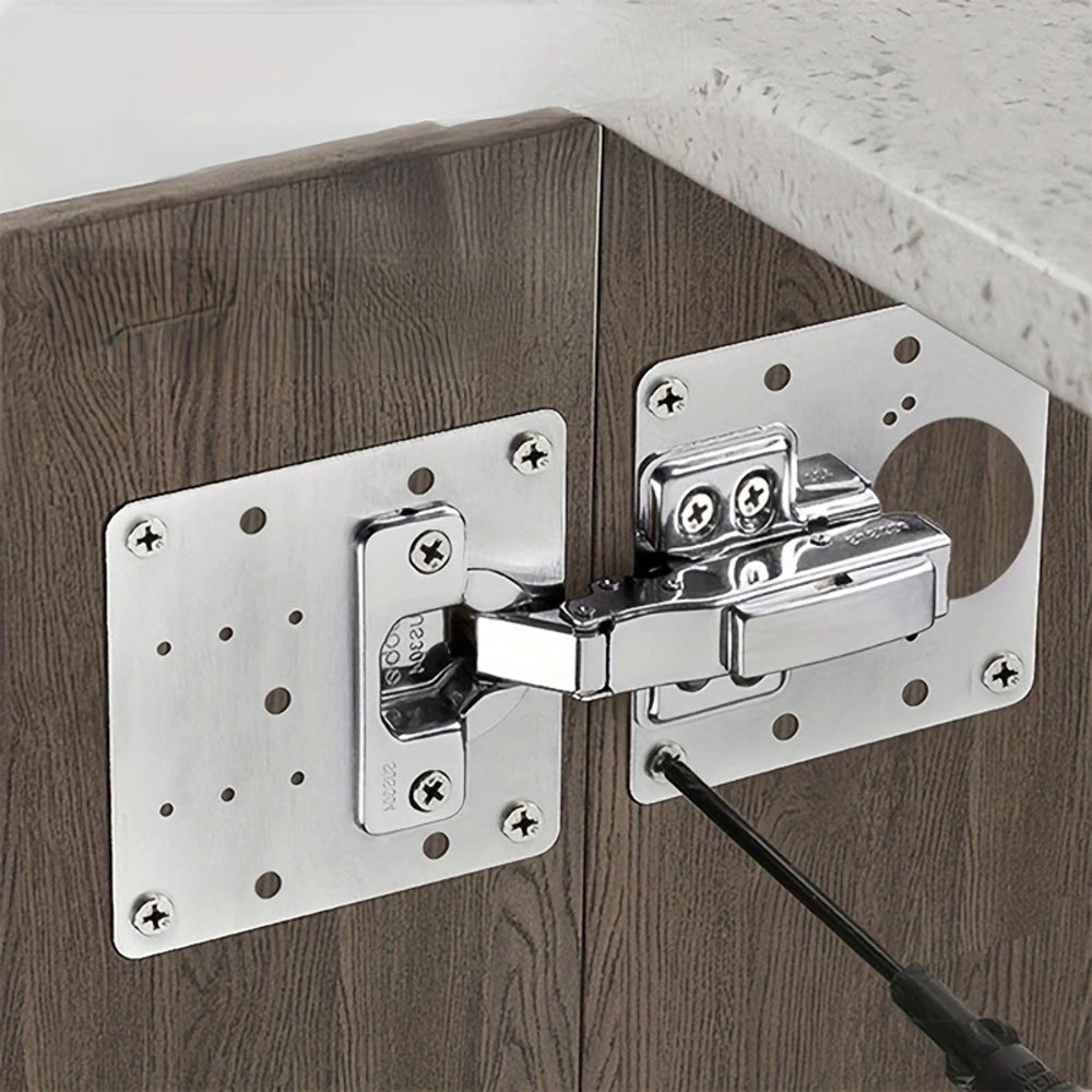 90mm Hinge Repair Plate Rust-Resistant Steel Furniture Cupboard Repair Mount Set, 4 Plates + 24 Screws