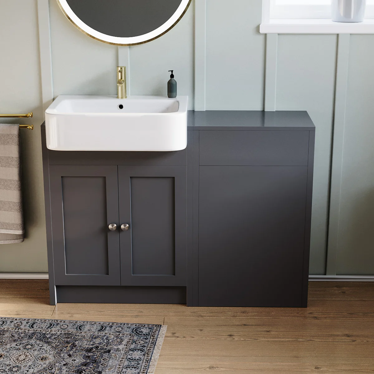 Anthracite 1100mm Traditional Vanity Basin WC Unit & Ceramic Basin