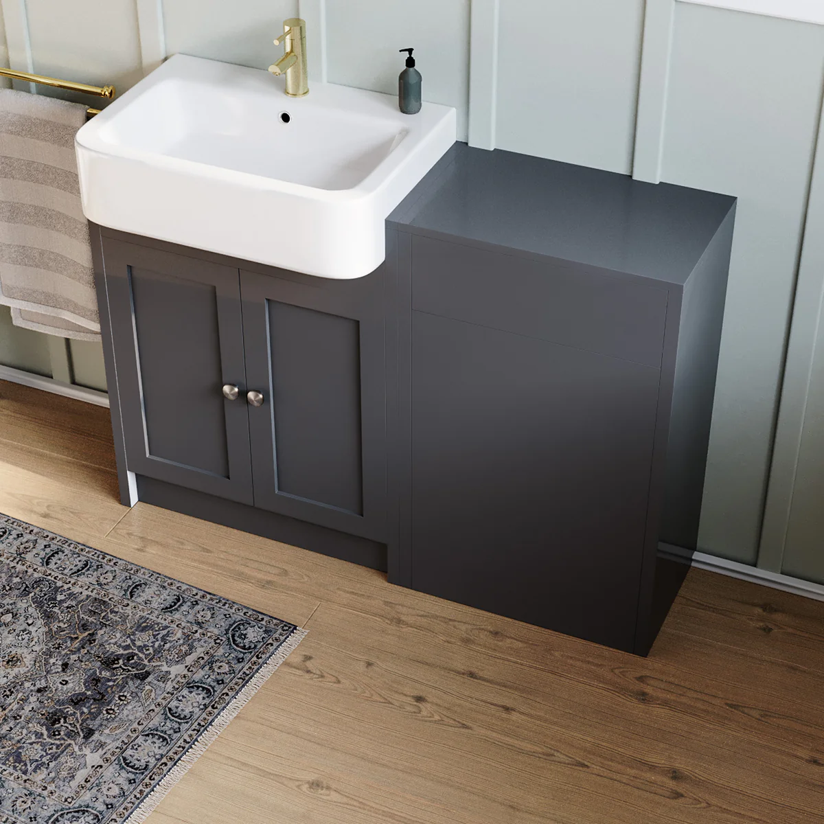 Anthracite 1100mm Traditional Vanity Basin WC Unit & Ceramic Basin