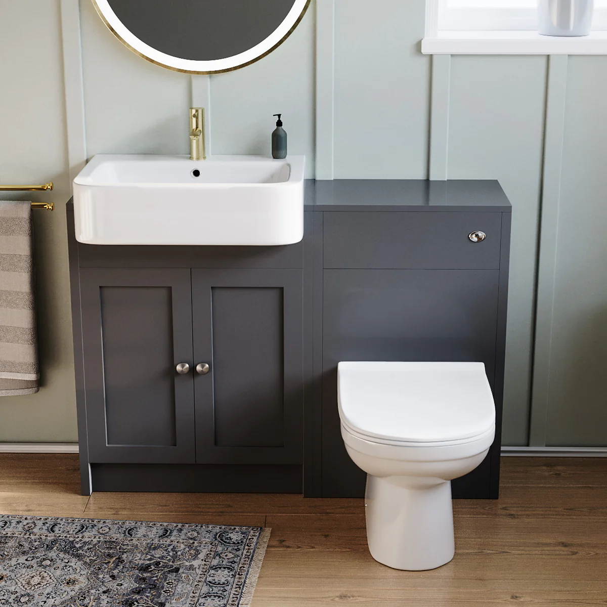 Anthracite 1100mm Traditional Vanity Basin WC Unit & BTW Toilet Set Unit