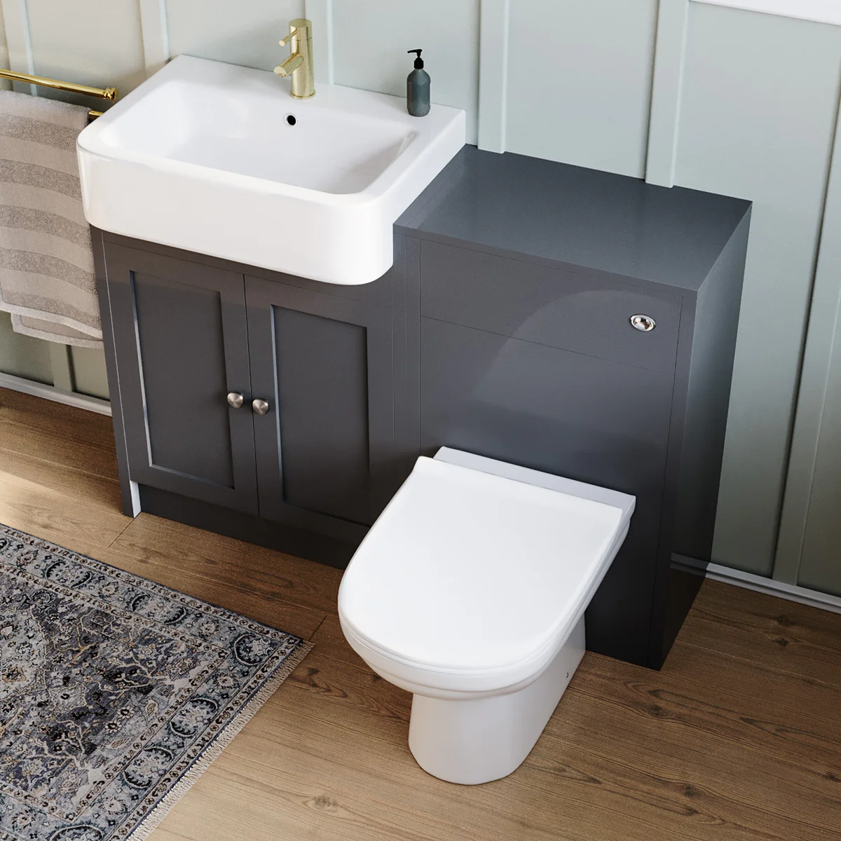 Anthracite 1100mm Traditional Vanity Basin WC Unit & BTW Toilet Set Unit