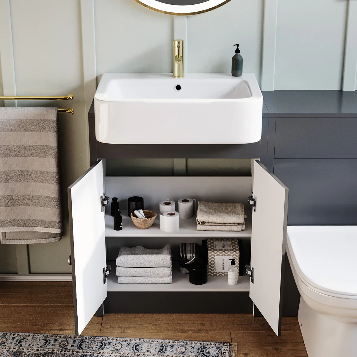 Anthracite 1100mm Traditional Vanity Basin WC Unit & BTW Toilet Set Unit