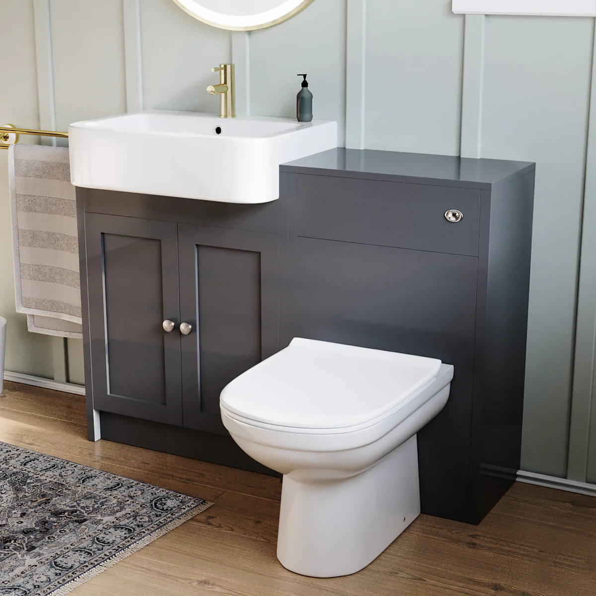 Anthracite 1100mm Traditional Vanity Basin WC Unit & BTW Toilet Set Unit