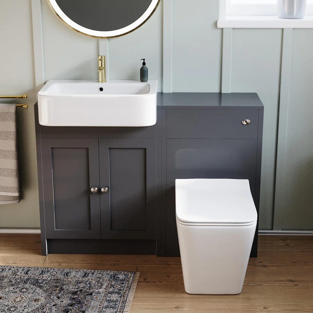 Anthracite 1100mm Traditional Vanity Basin, WC Unit & Back To Wall Toilet Set