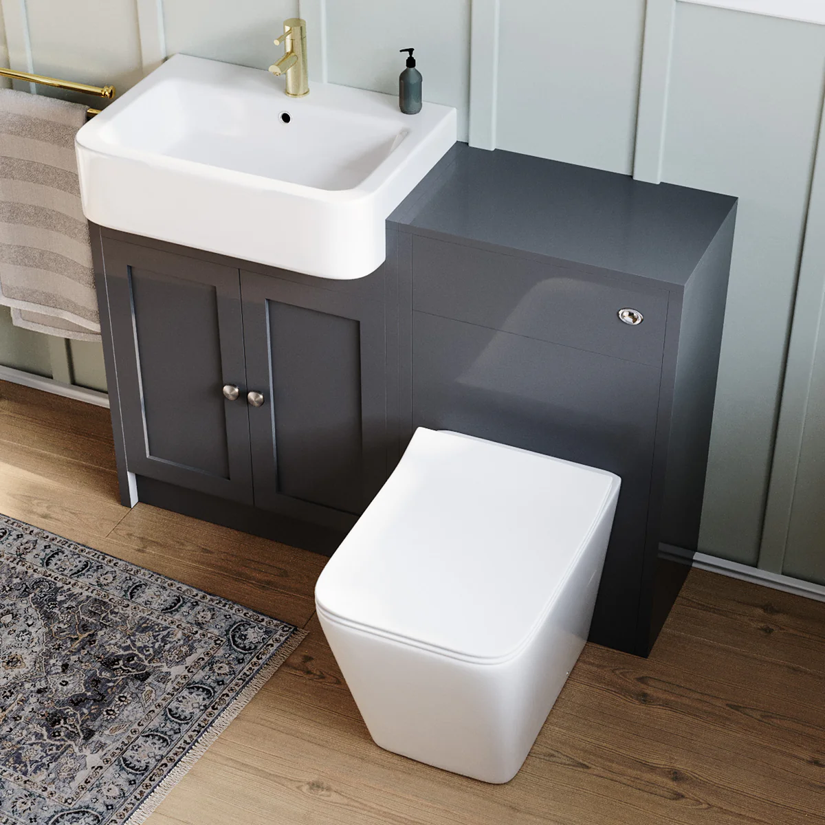 Anthracite 1100mm Traditional Vanity Basin, WC Unit & Back To Wall Toilet Set