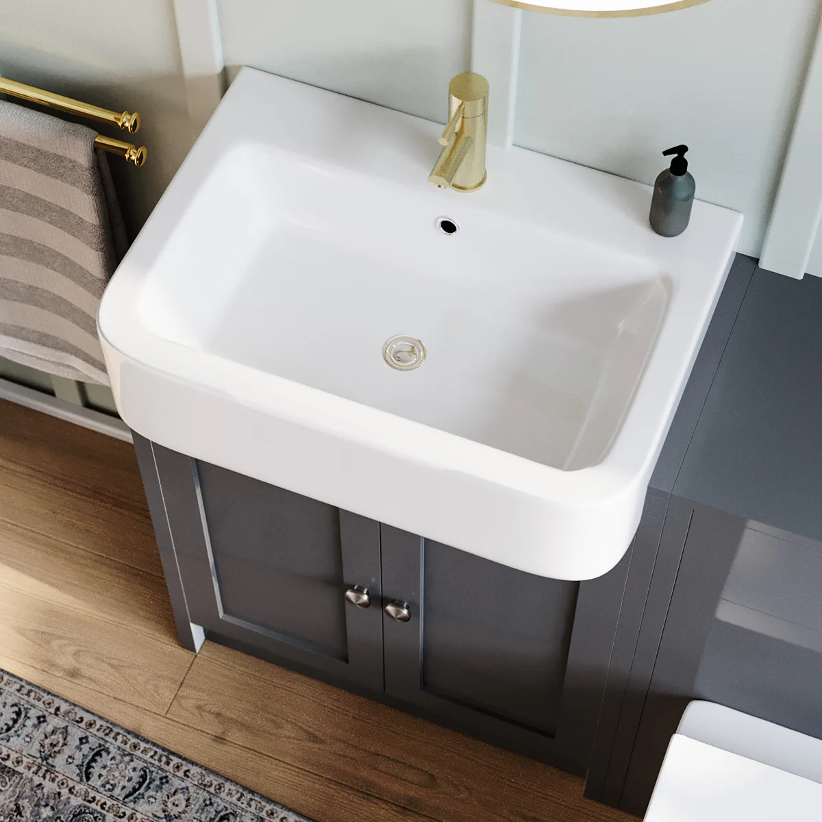 Anthracite 1100mm Traditional Vanity Basin, WC Unit & Back To Wall Toilet Set