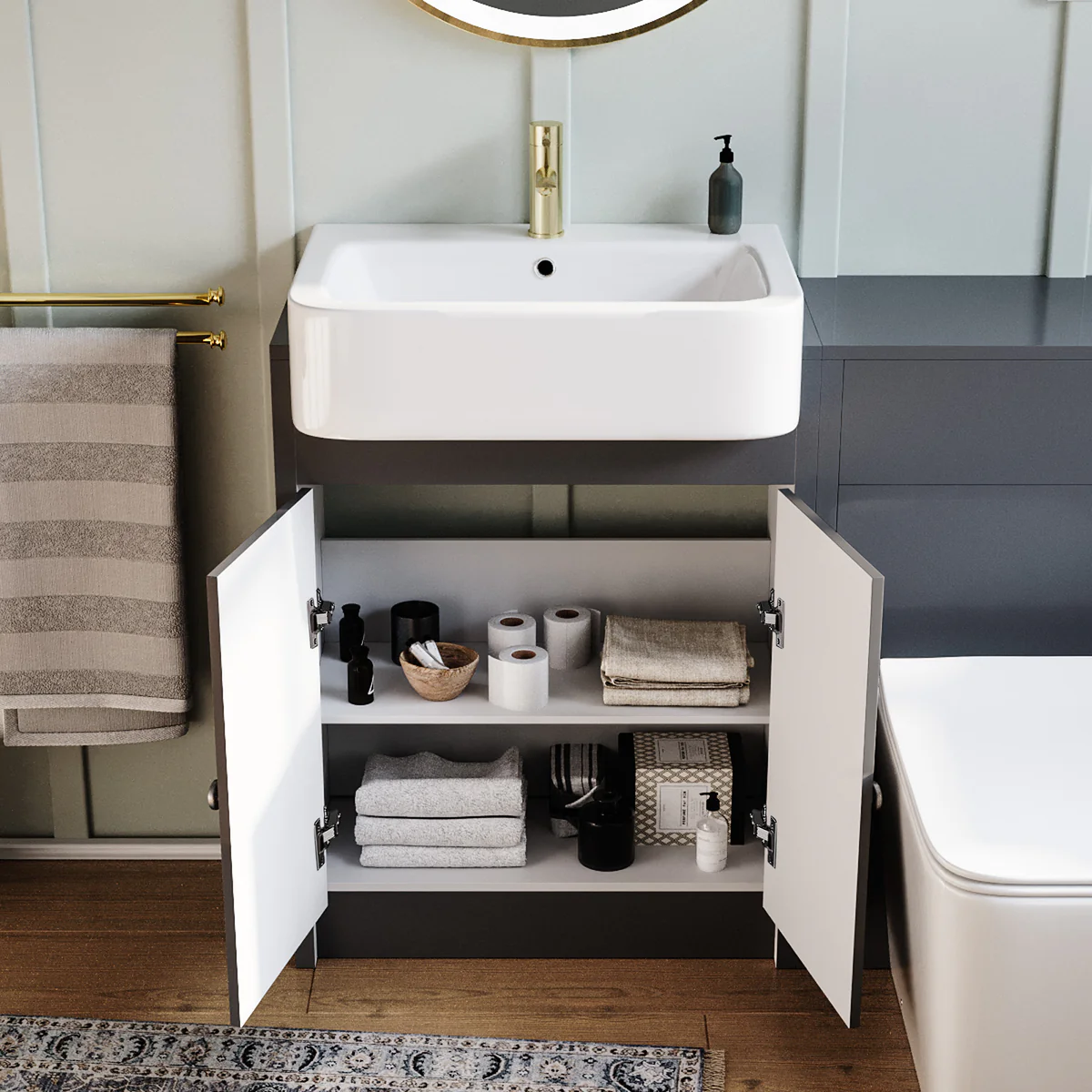 Anthracite 1100mm Traditional Vanity Basin, WC Unit & Back To Wall Toilet Set