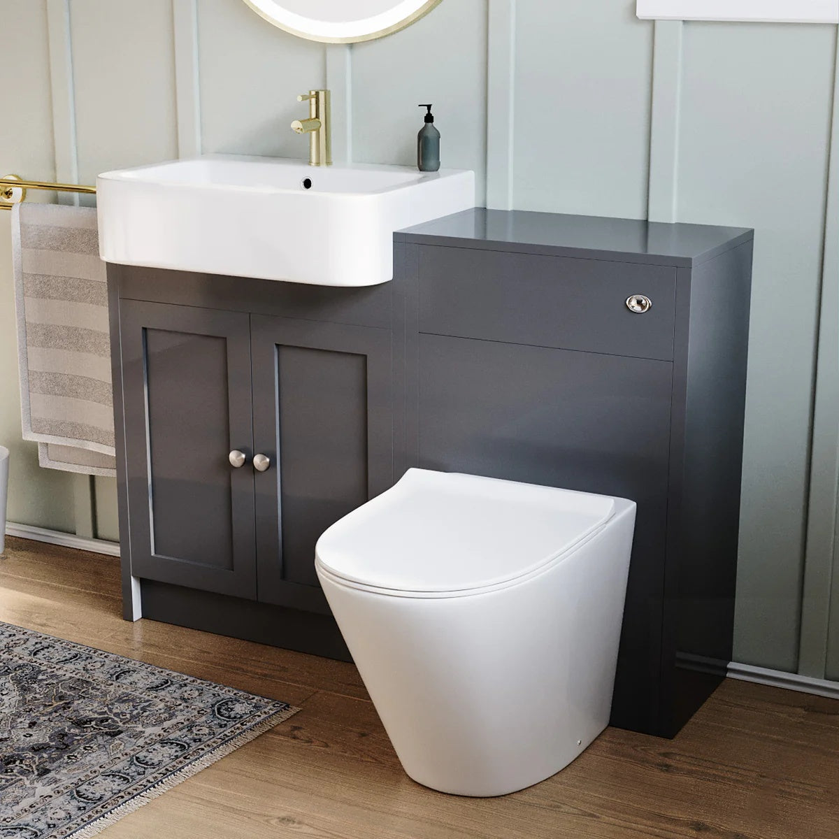 Anthracite 1100mm Traditional Vanity Basin, WC Unit & Back To Wall Toilet