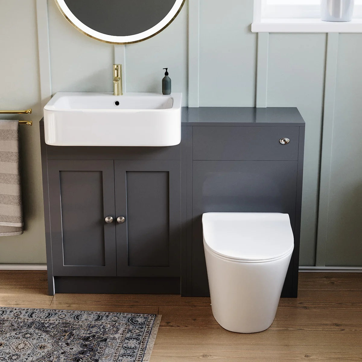 Anthracite 1100mm Traditional Vanity Basin, WC Unit & Back To Wall Toilet