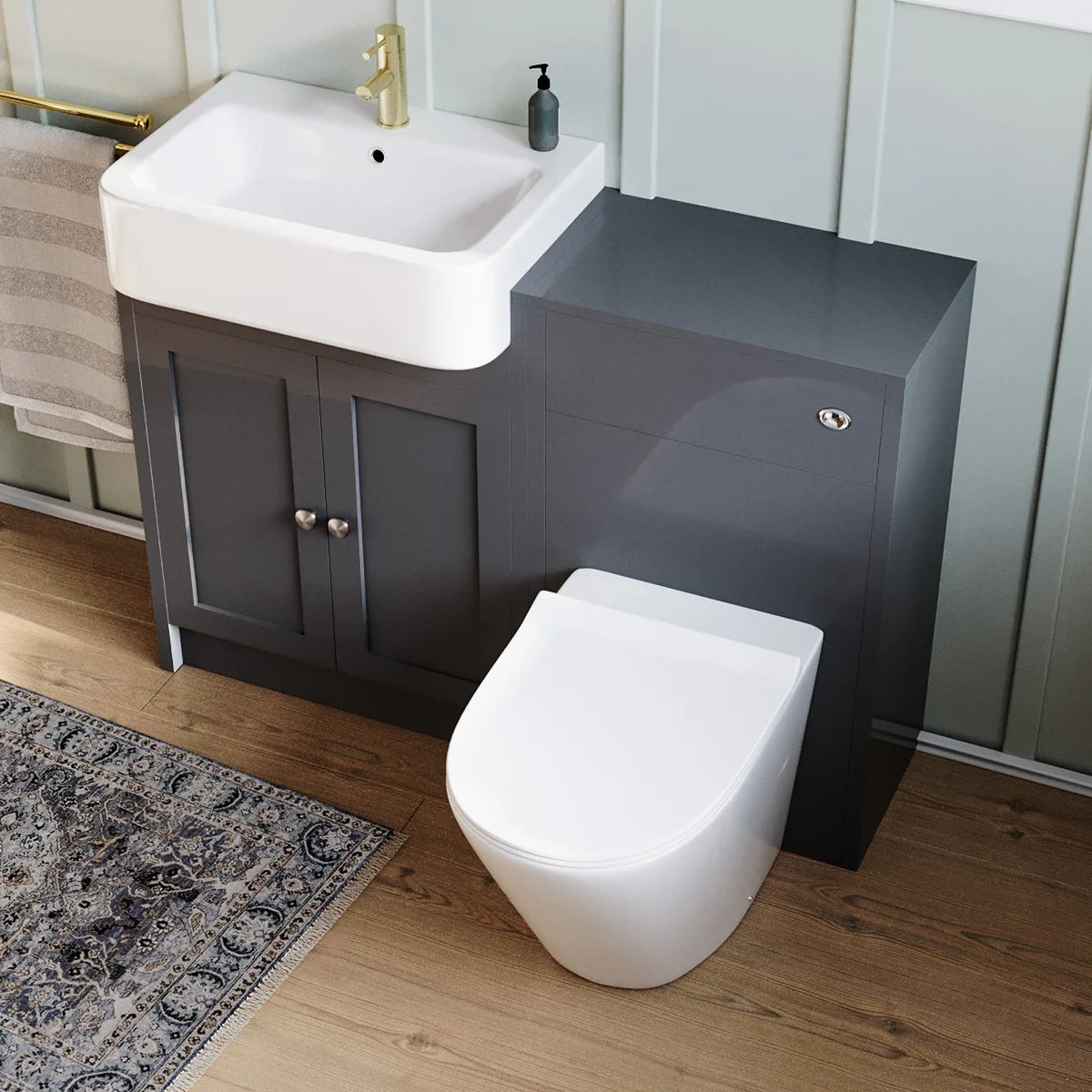 Anthracite 1100mm Traditional Vanity Basin, WC Unit & Back To Wall Toilet