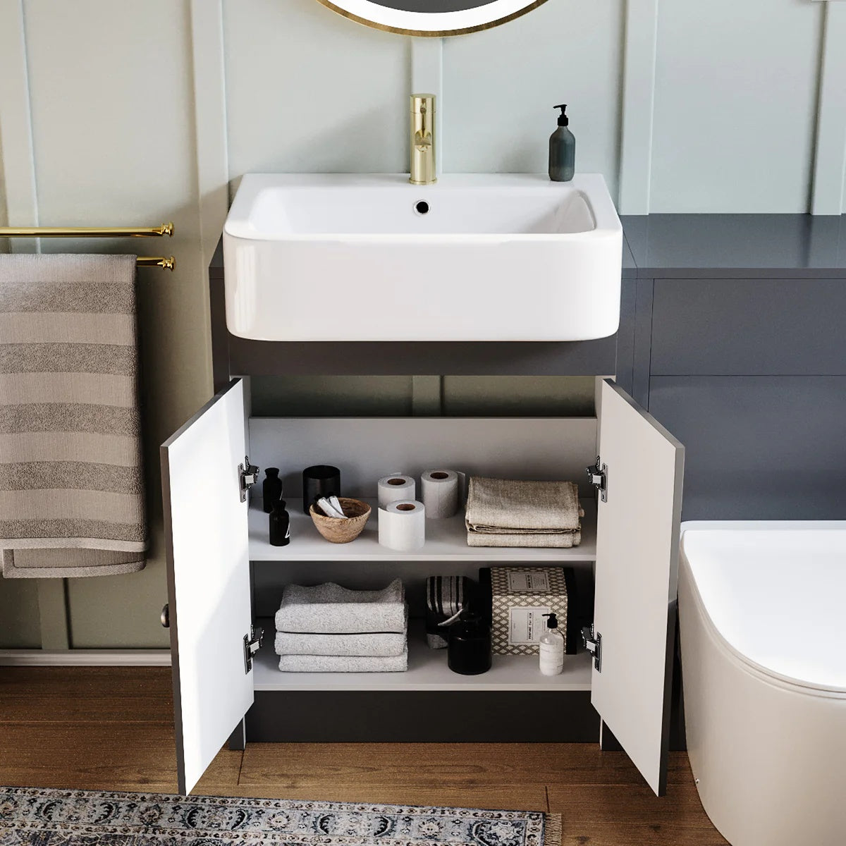 Anthracite 1100mm Traditional Vanity Basin, WC Unit & Back To Wall Toilet