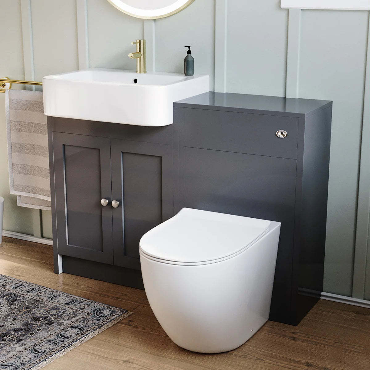 Anthracite 1100mm Traditional Vanity Basin WC Unit & BTW Curve Toilet
