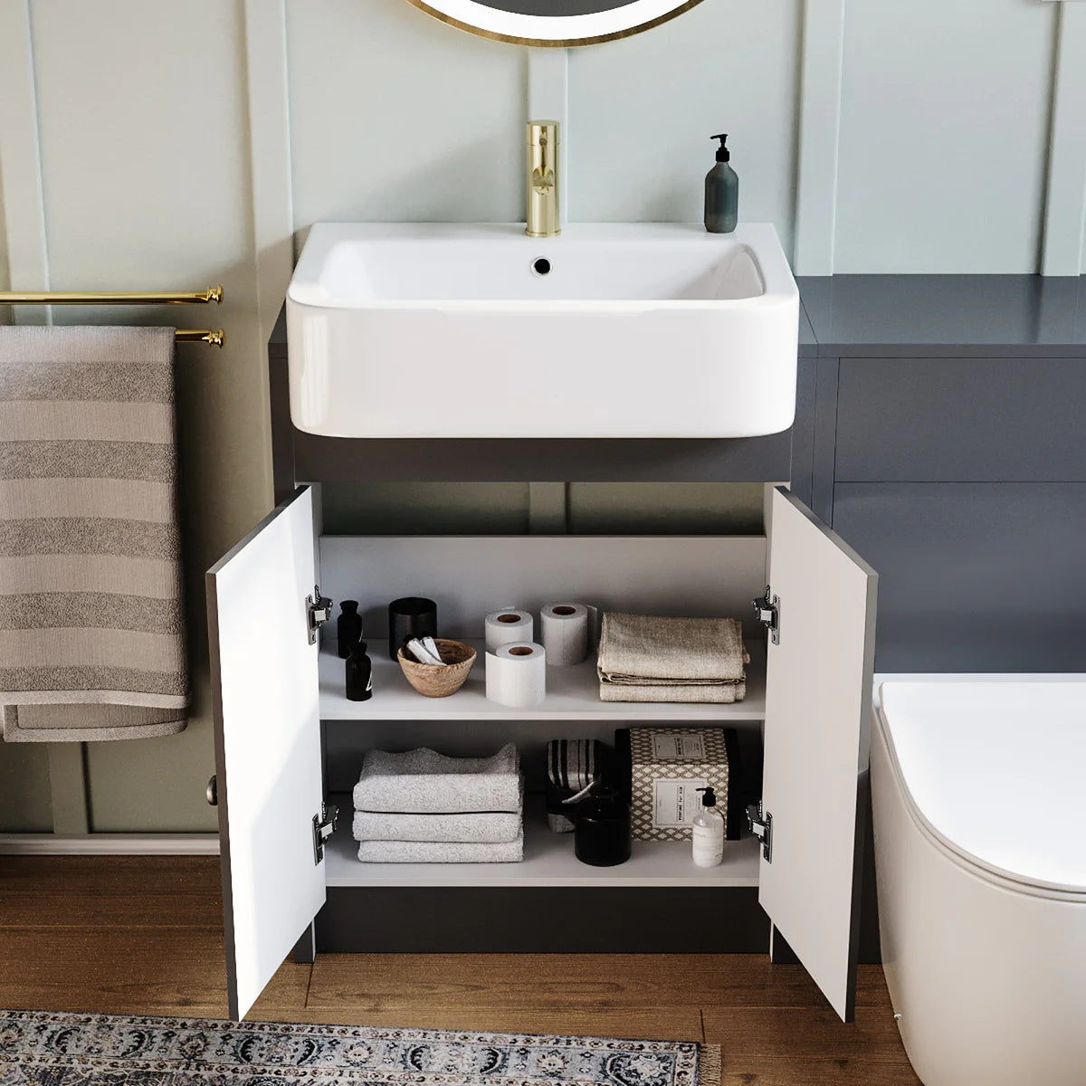 Anthracite 1100mm Traditional Vanity Basin WC Unit & BTW Curve Toilet