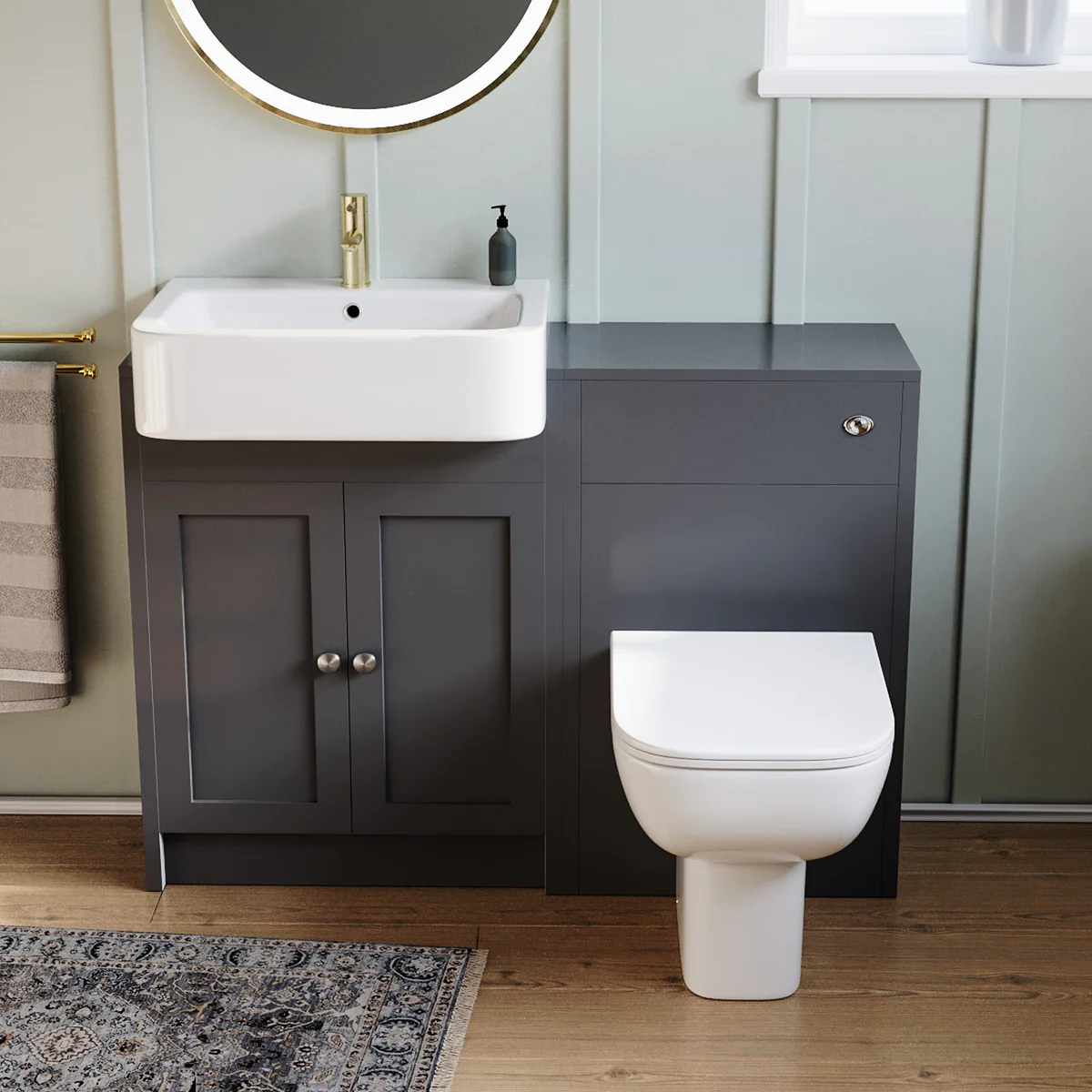 Anthracite 1100mm Traditional Vanity Basin WC Unit & BTW Toilet Unit