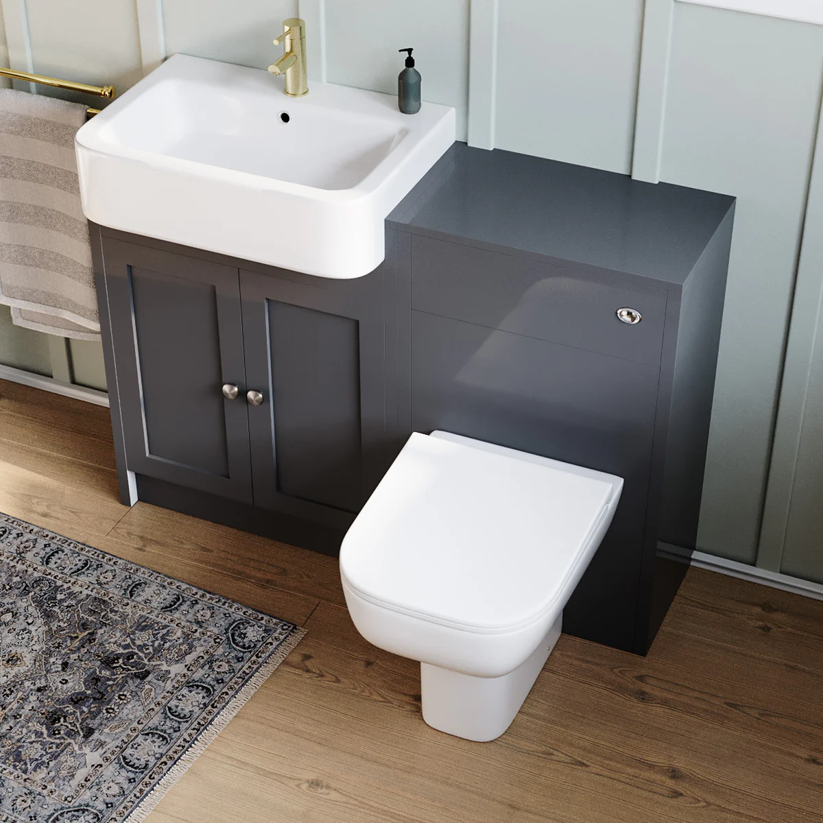 Anthracite 1100mm Traditional Vanity Basin WC Unit & BTW Toilet Unit