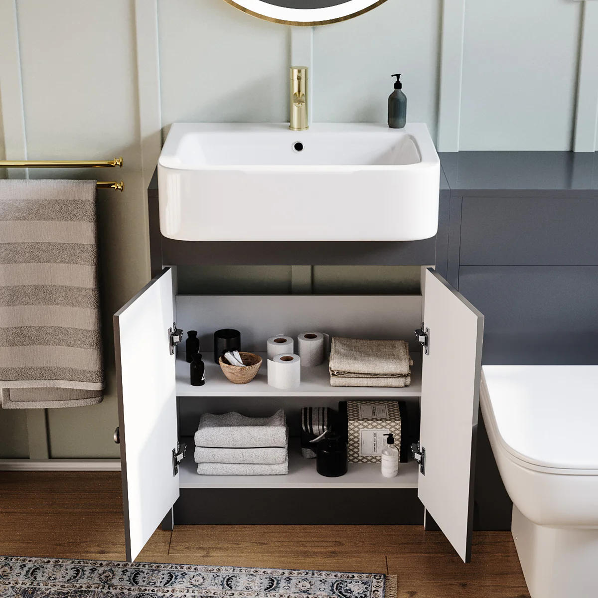 Anthracite 1100mm Traditional Vanity Basin WC Unit & BTW Toilet Unit