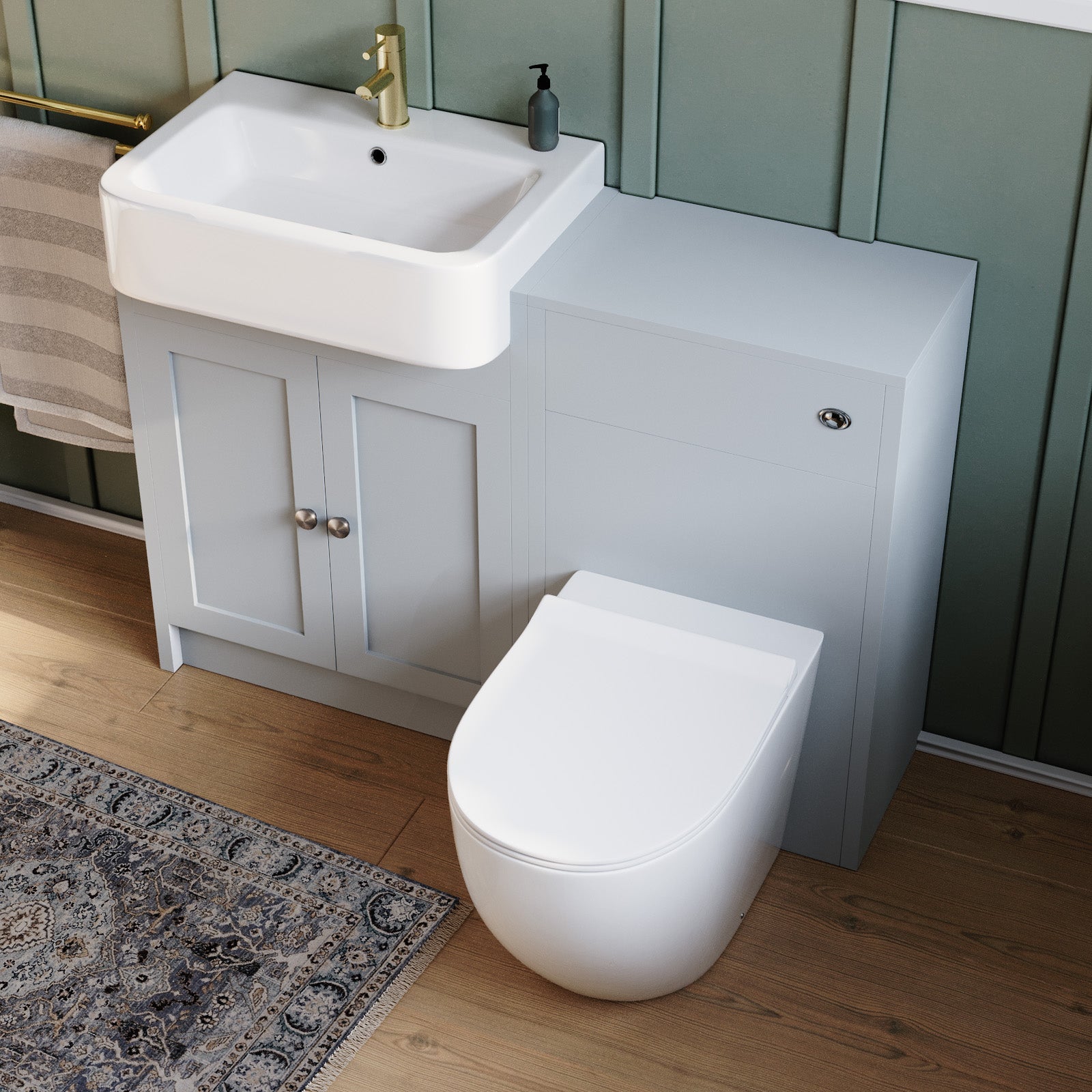 Matte Grey 1100mm Traditional Vanity Basin WC Unit & BTW Curve Toilet