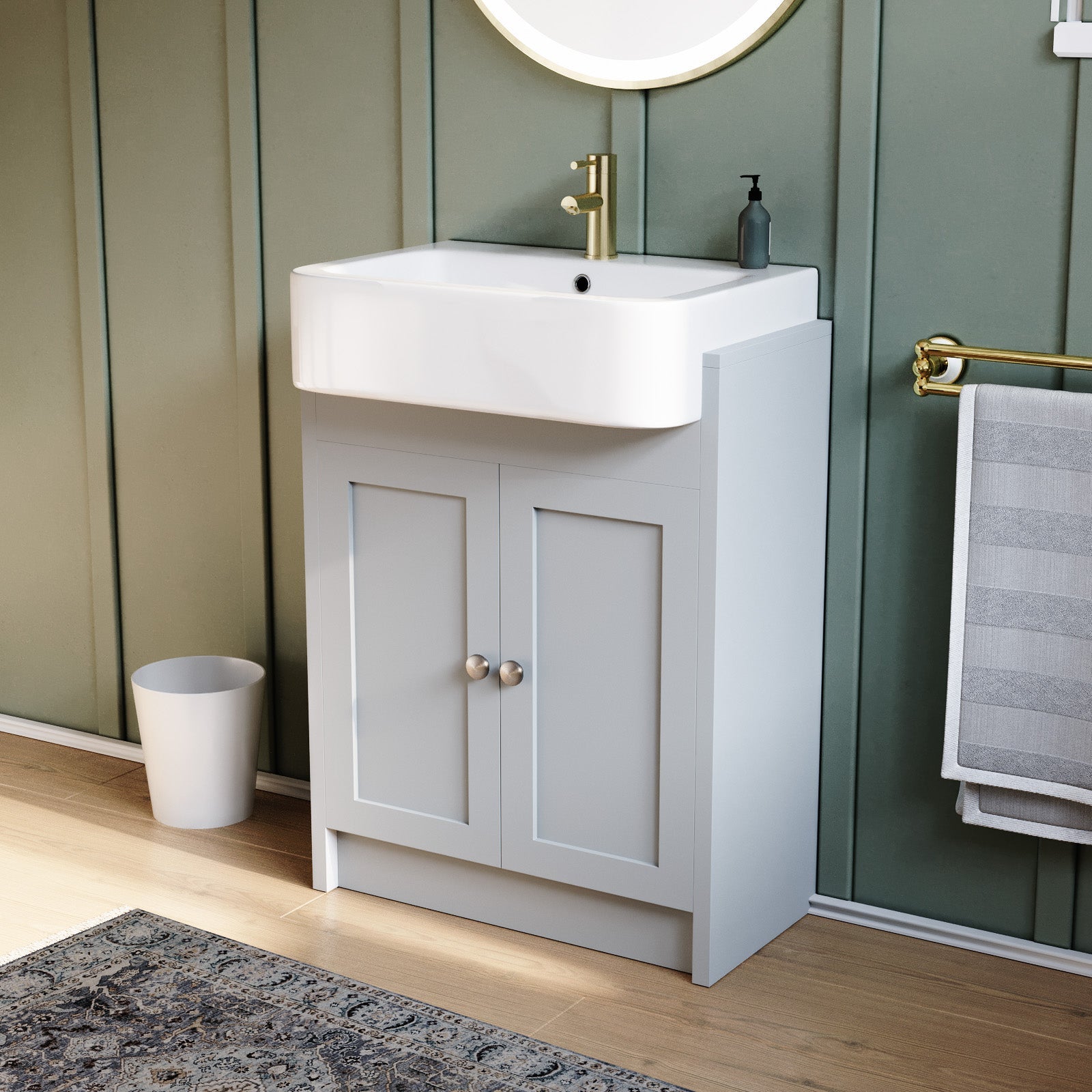 Matte Grey 600mm Traditional Vanity Basin Sink Cabinet & Ceramic Basin