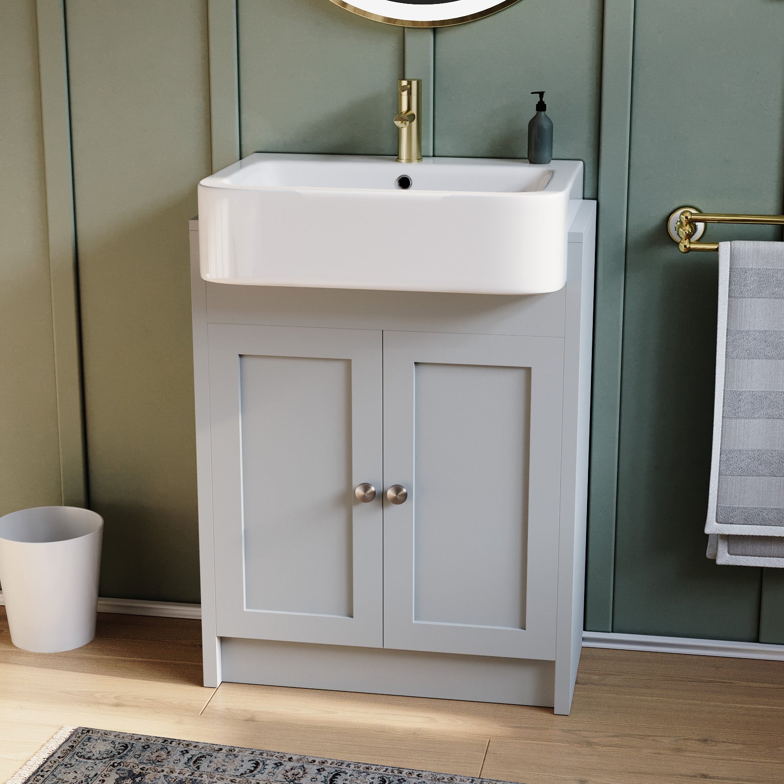 Matte Grey 600mm Traditional Vanity Basin Sink Cabinet & Ceramic Basin