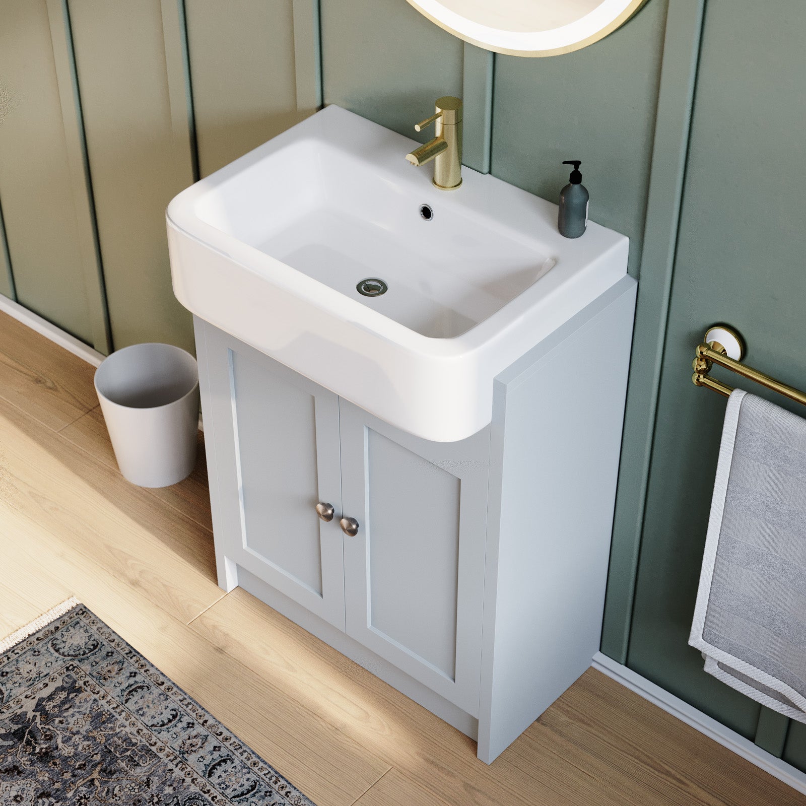 Matte Grey 600mm Traditional Vanity Basin Sink Cabinet & Ceramic Basin