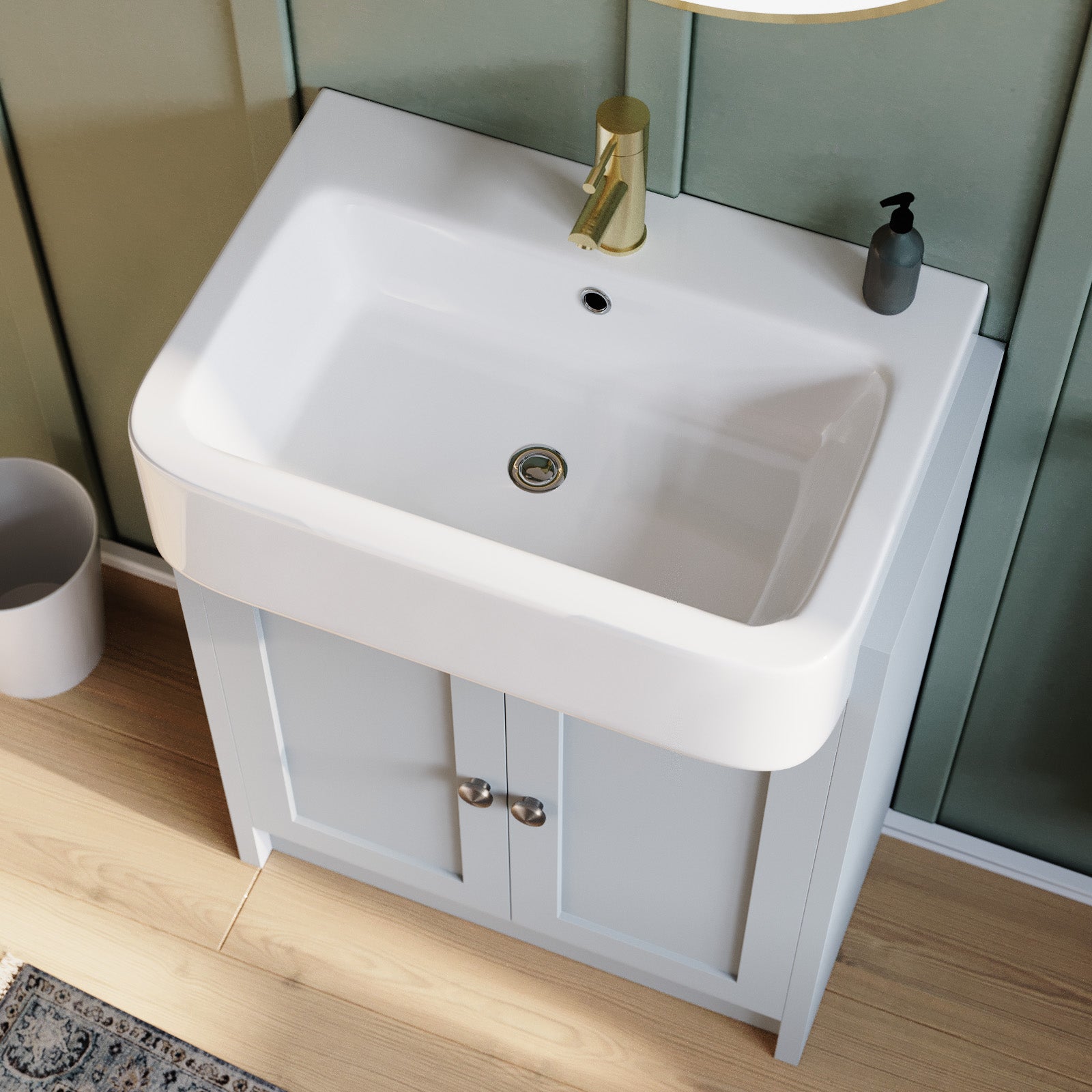 Matte Grey 600mm Traditional Vanity Basin Sink Cabinet & Ceramic Basin
