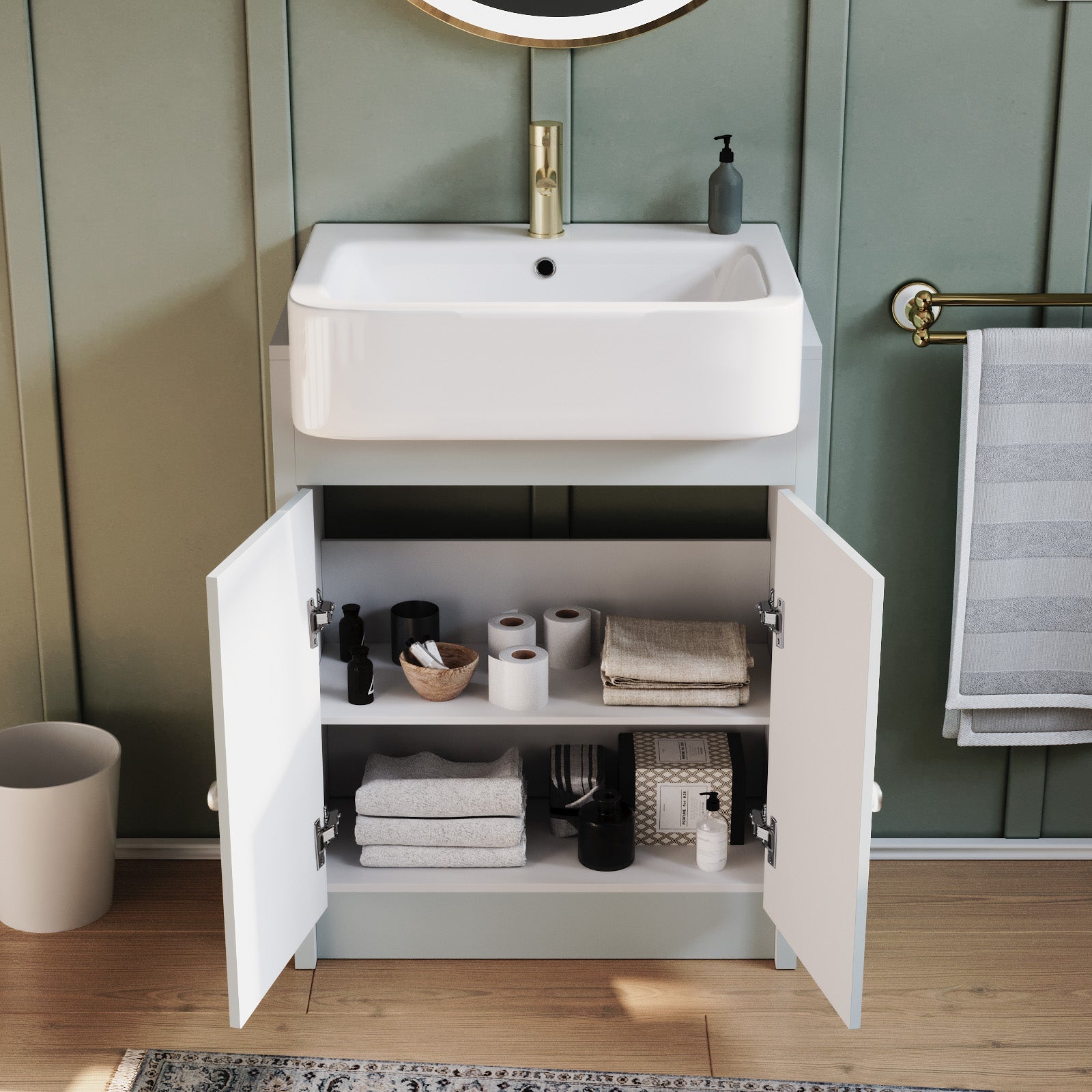 Matte Grey 600mm Traditional Vanity Basin Sink Cabinet & Ceramic Basin