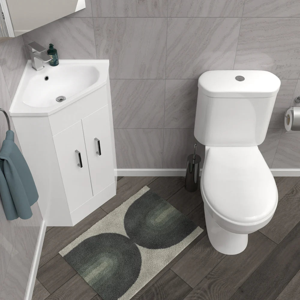 Nanuya White Corner Vanity Unit with Ceramic Basin & Toilet Set