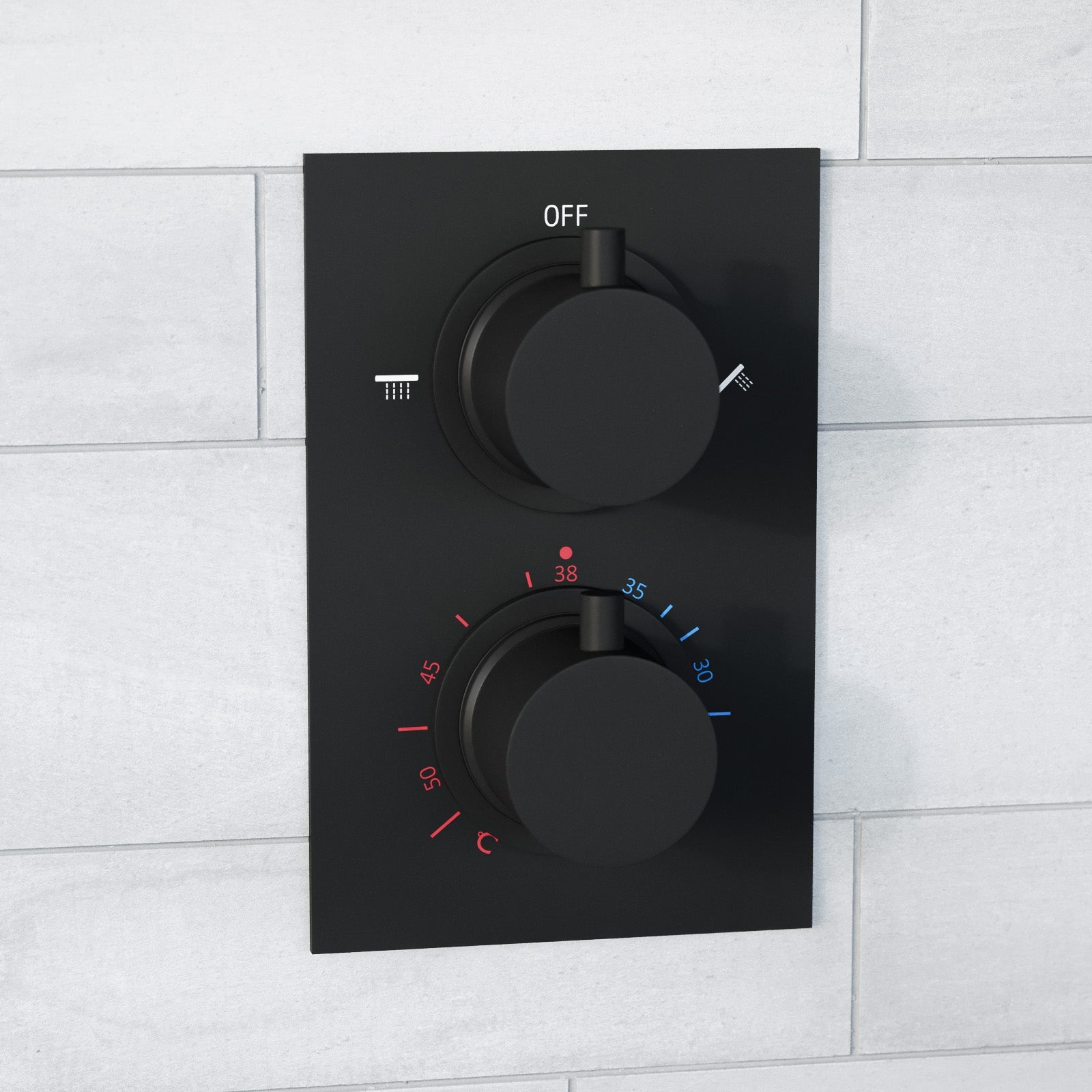 Folke 2 Dial 2 Way Round Concealed Thermostatic Shower Mixer Valve, Shower Head, and Handset Matte Black