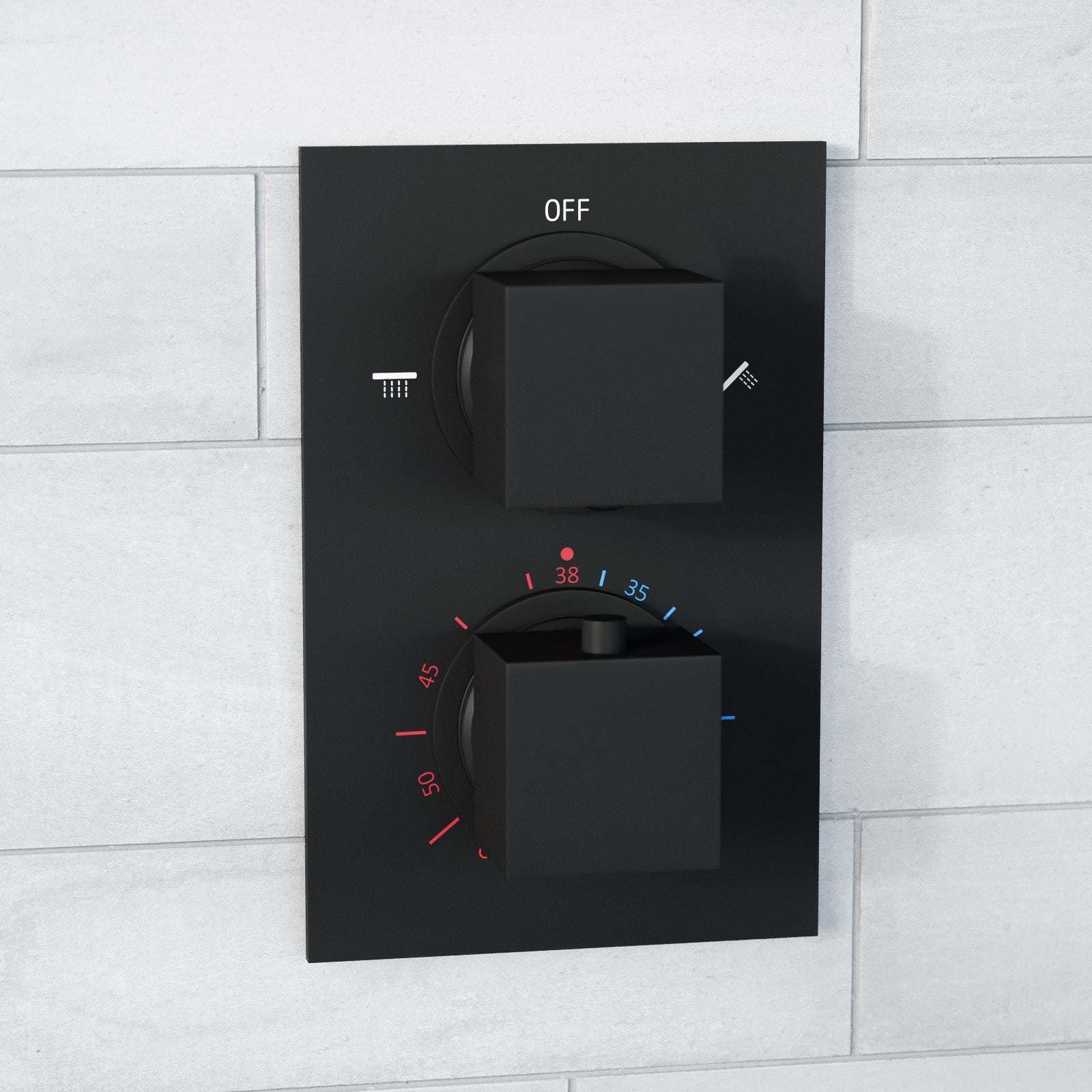 Folke 2 Dial 2 Way Round or Square Concealed Thermostatic Shower Mixer Valve, Shower Head, and Handset Chrome or Black